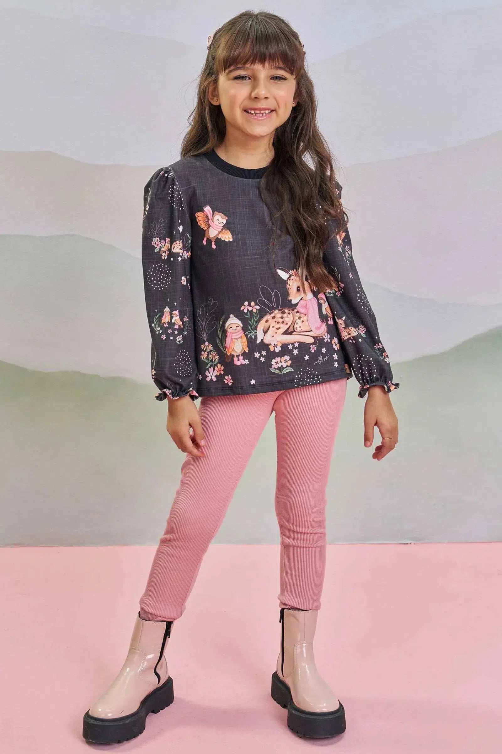 Conjunto de Bata em Malha Power com Calça Legging em Malha Soft Line 80072 Infanti Infantil Menina