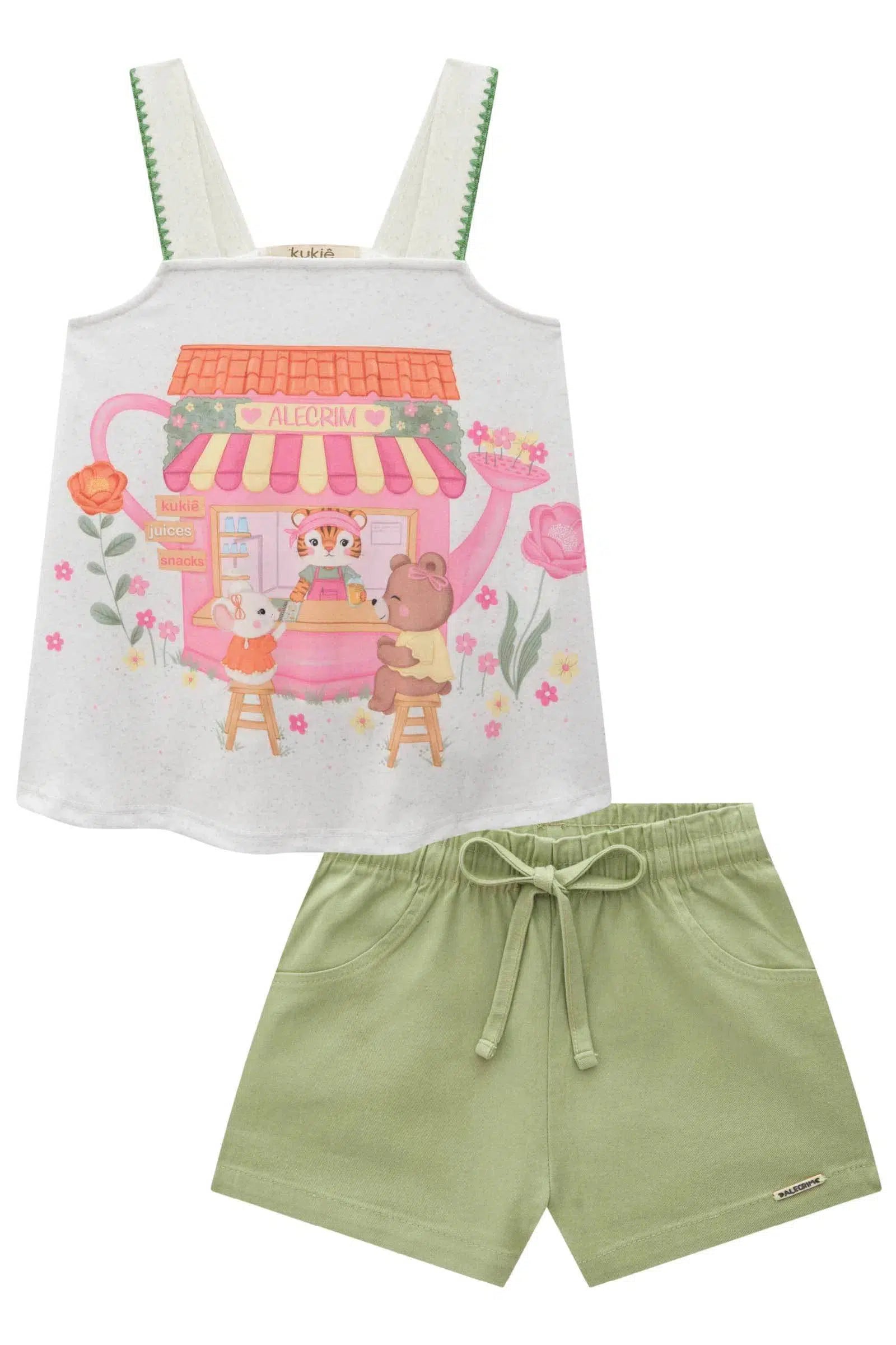 Conjunto Bebê Menina de Bata em Malha Power e Shorts em Sarja com Elastano 81788 Kukiê