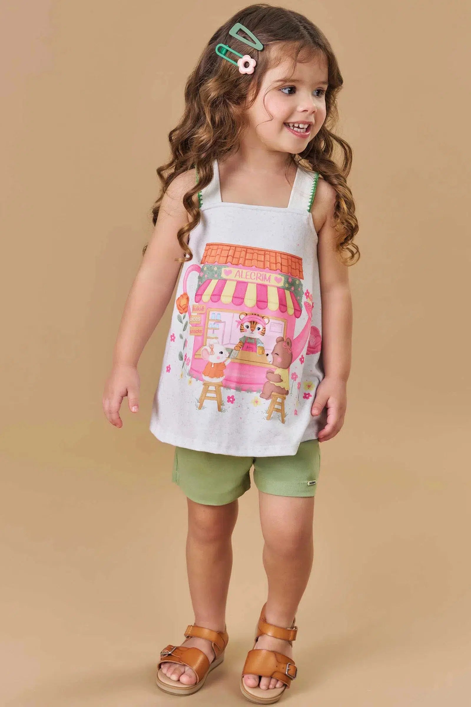 Conjunto Bebê Menina de Bata em Malha Power e Shorts em Sarja com Elastano 81788 Kukiê