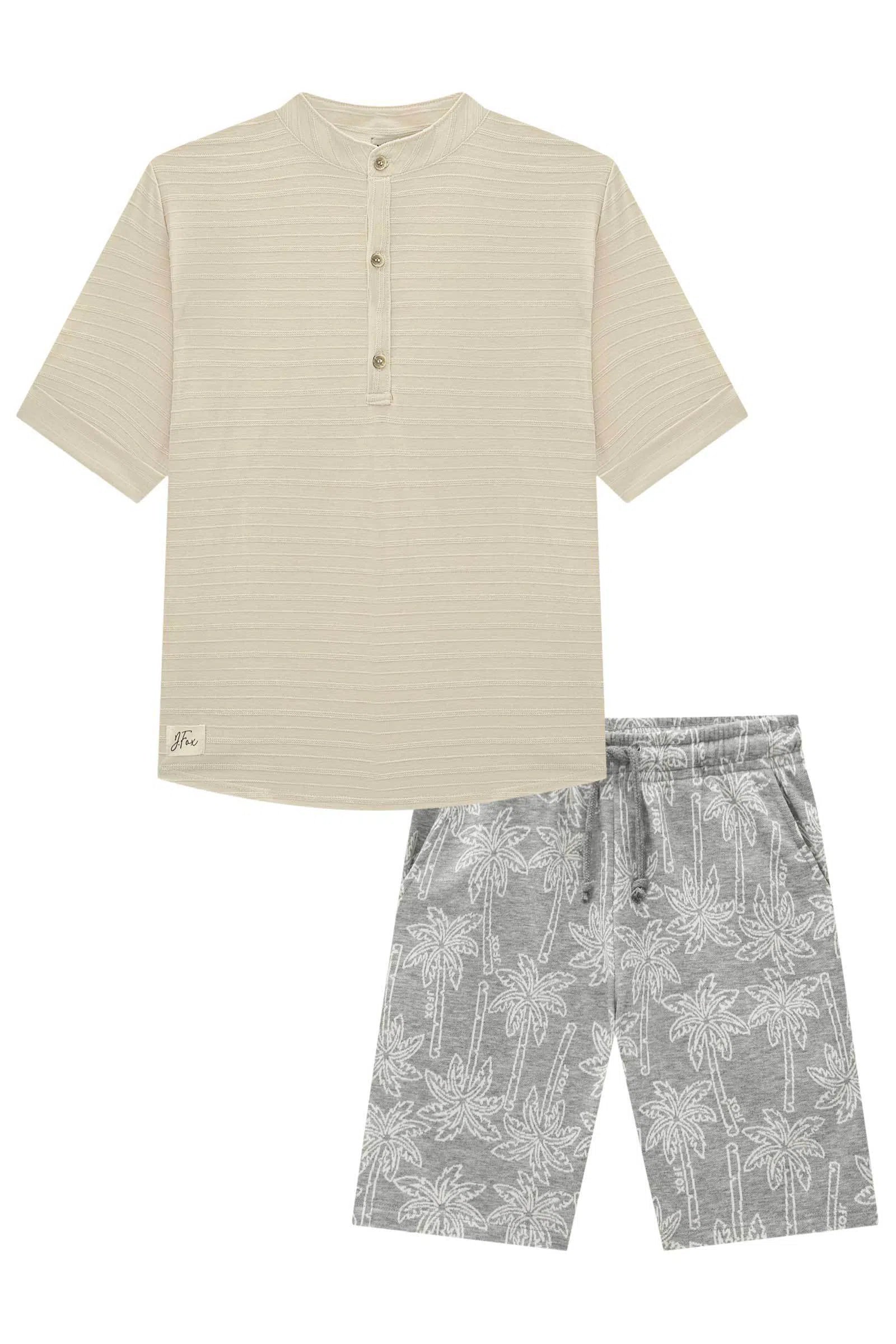 Conjunto de Bata em Malha Relevo e Bermuda em Malha Jacquard 75715 Johnny Fox