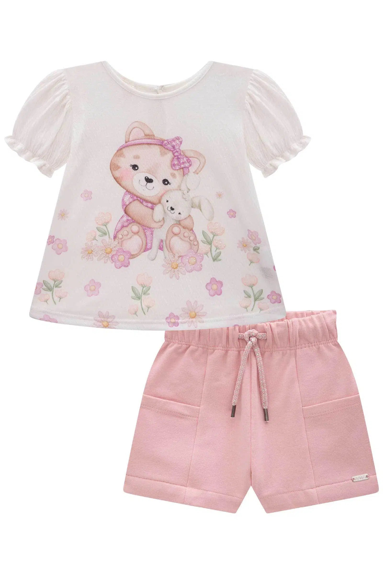 Conjunto Bebê de Bata em Malha Wave com Shorts em Molecotton 81883 Infanti