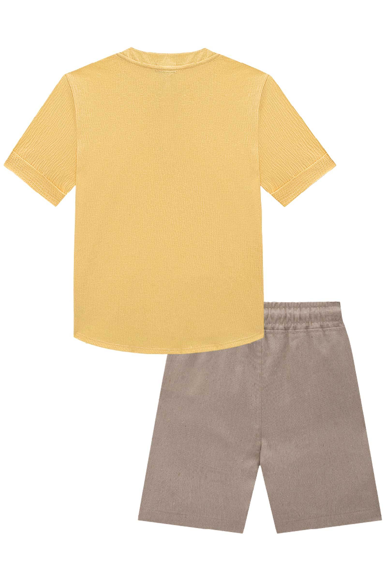 Conjunto de Bata em Malha Wave e Bermuda em Tecido Eco com Elastano 77144 LucBoo