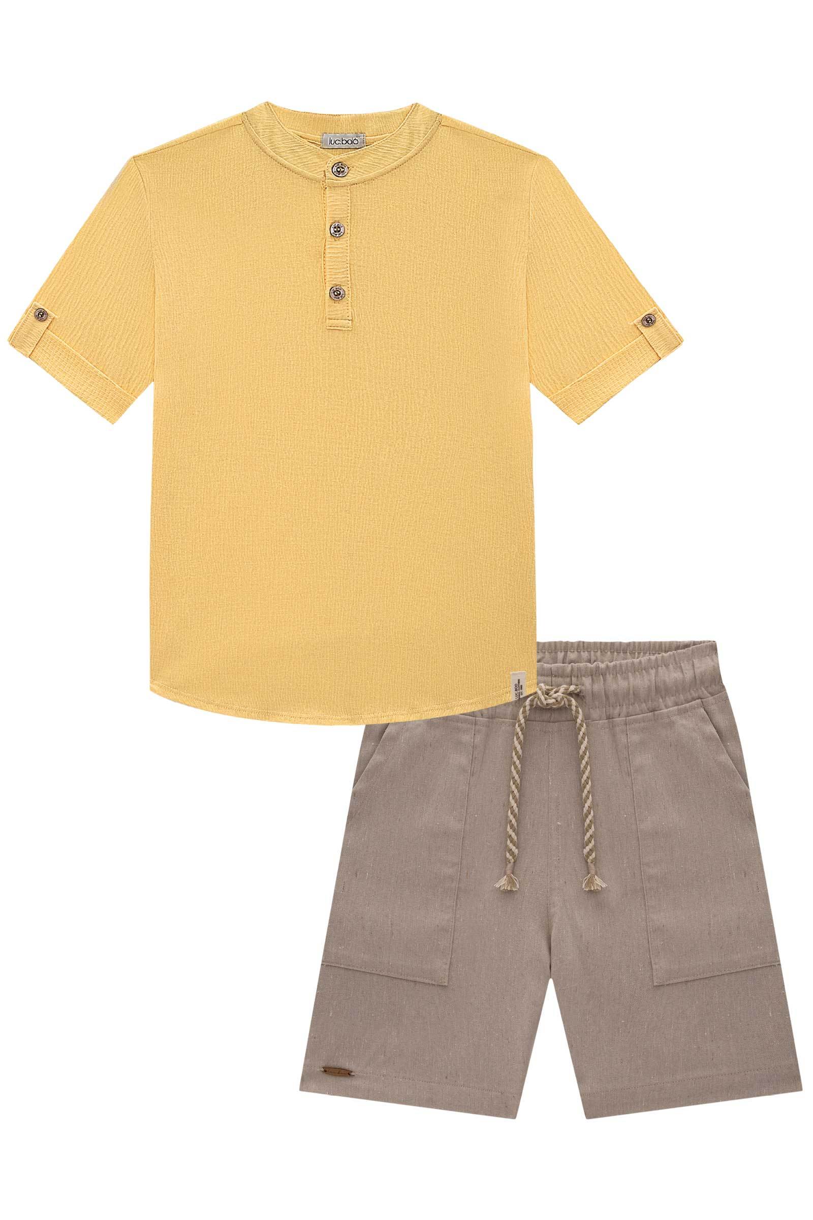 Conjunto de Bata em Malha Wave e Bermuda em Tecido Eco com Elastano 77144 LucBoo