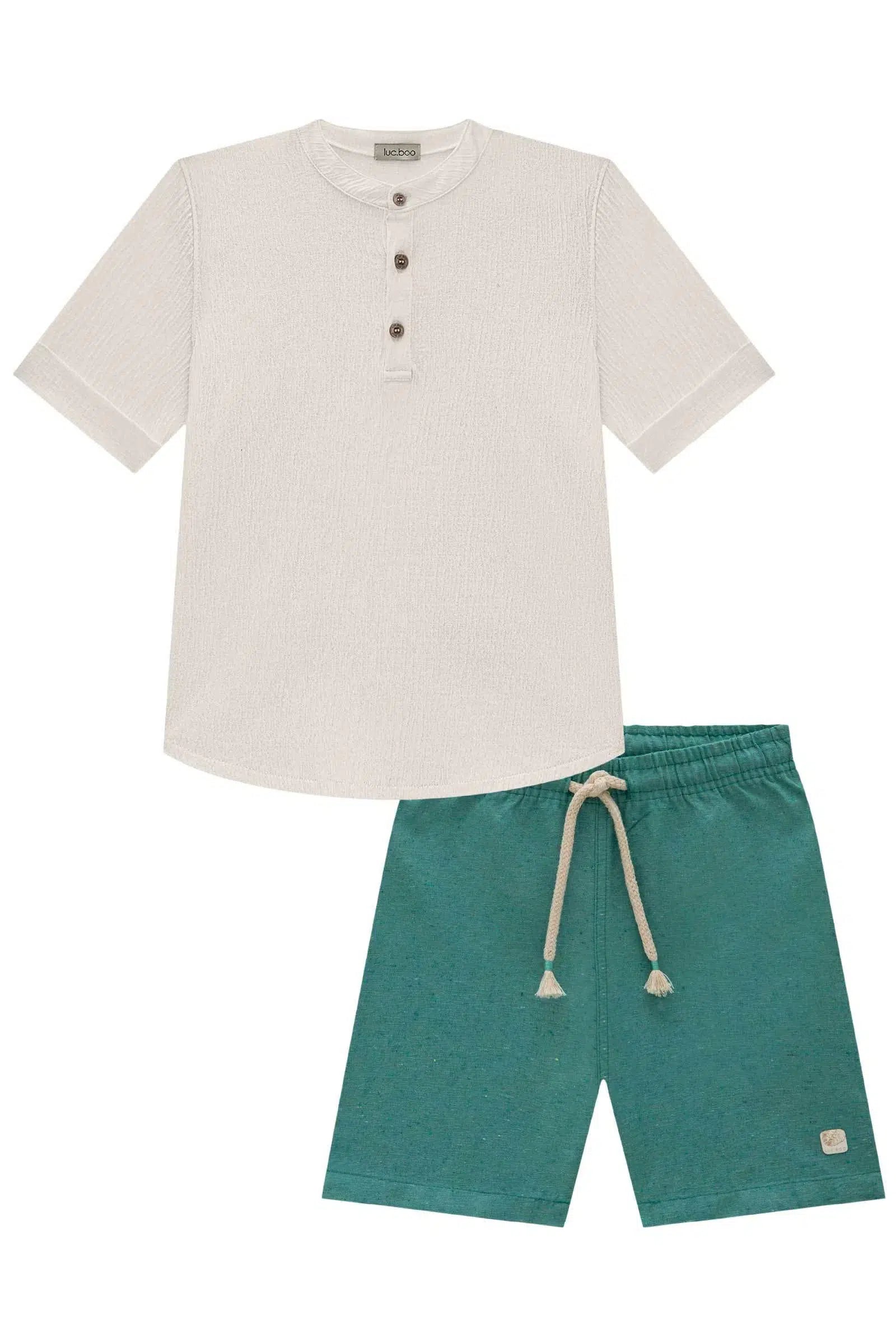 Conjunto de Bata em Malha Wave e Bermuda em Tecido Kauai 78544 LucBoo