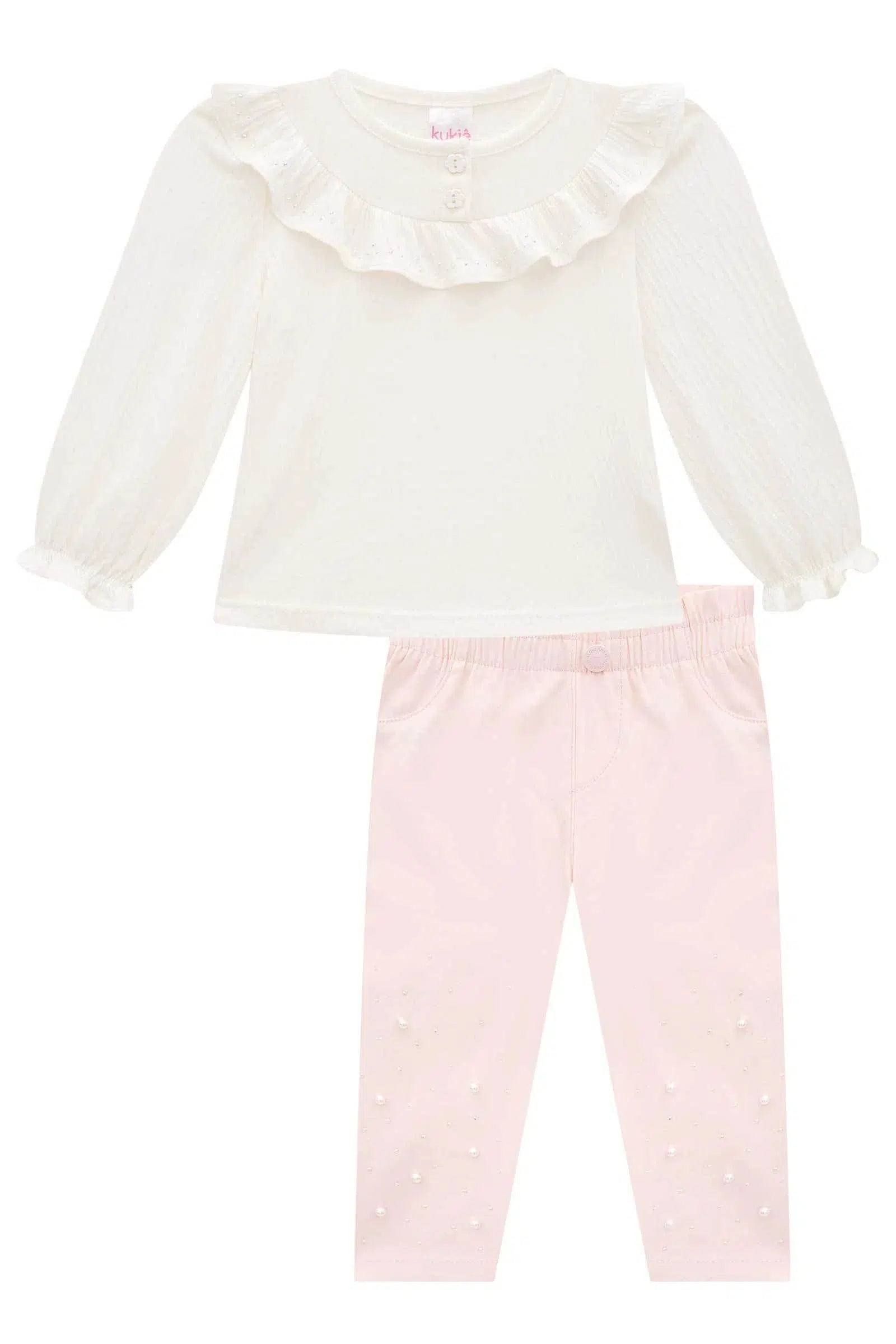 Conjunto de Bata em Malha Wave e Calça em Sarja Stretch 71675 Kukiê