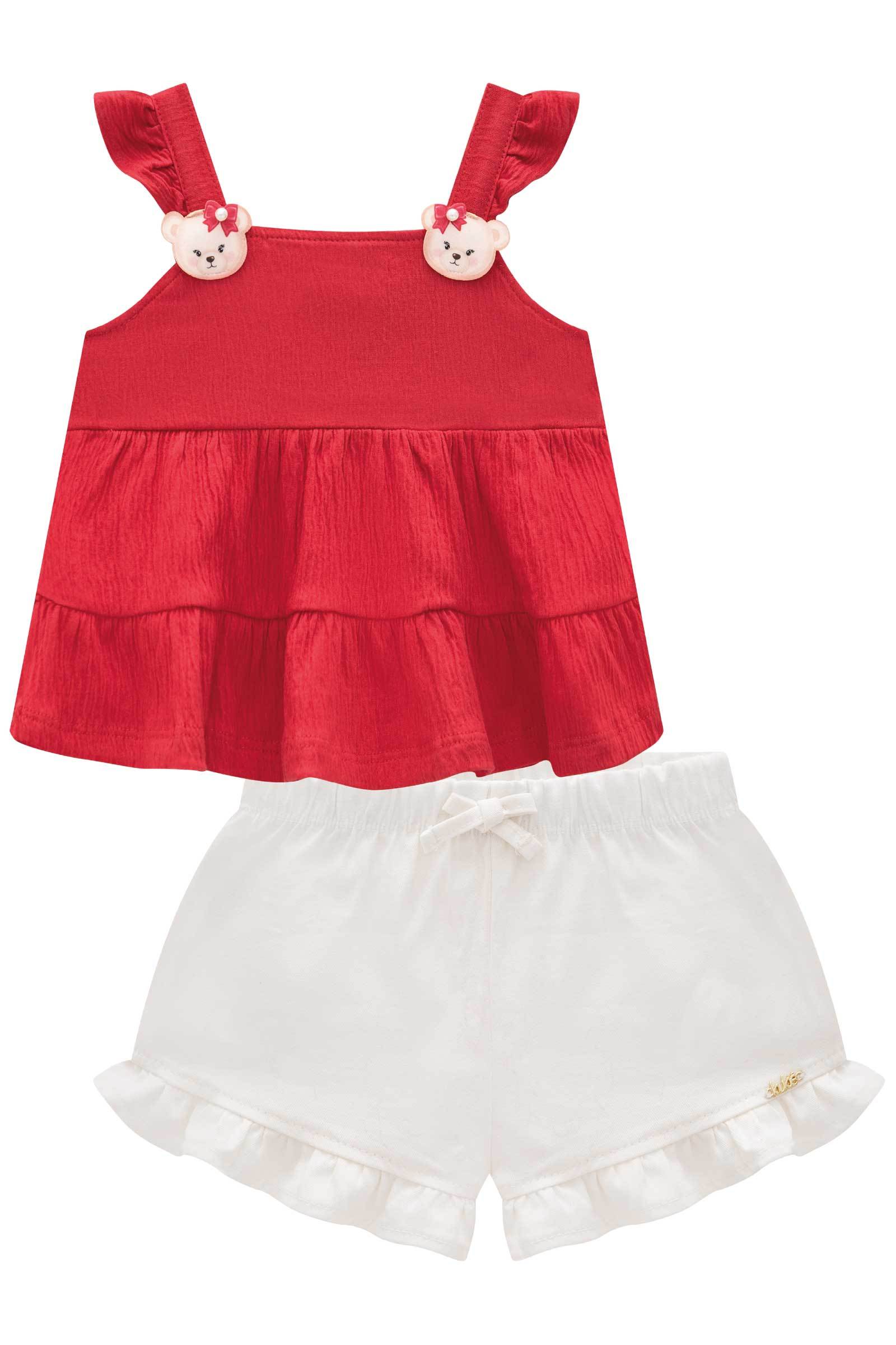 Conjunto de Bata em Malha Wave e Shorts em Sarja Ônix com Elástano 77530 Kukiê