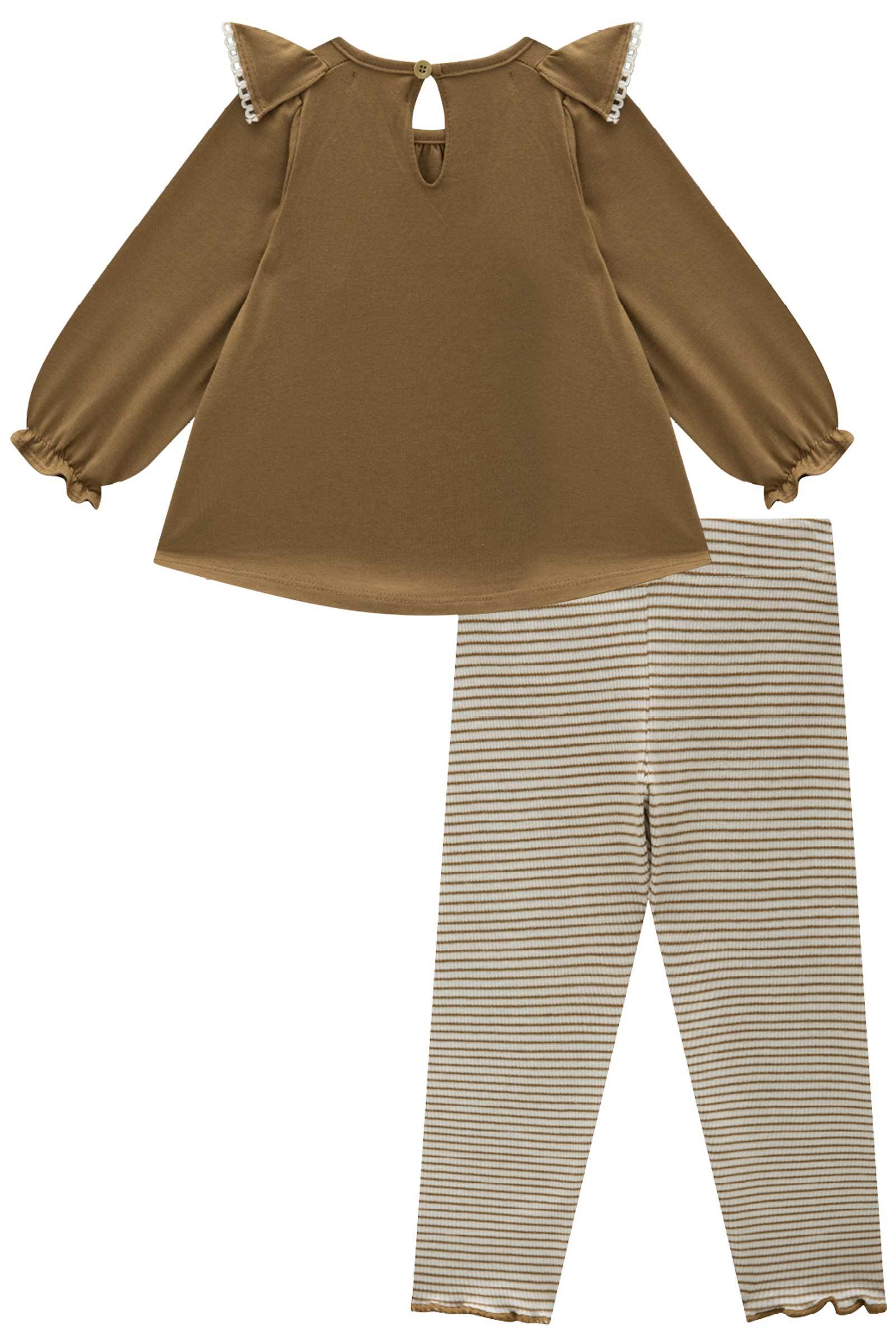 Conjunto de Bata em Meia Malha com Calça Legging em Malha Canelada 79450 Infanti Bebê Menina