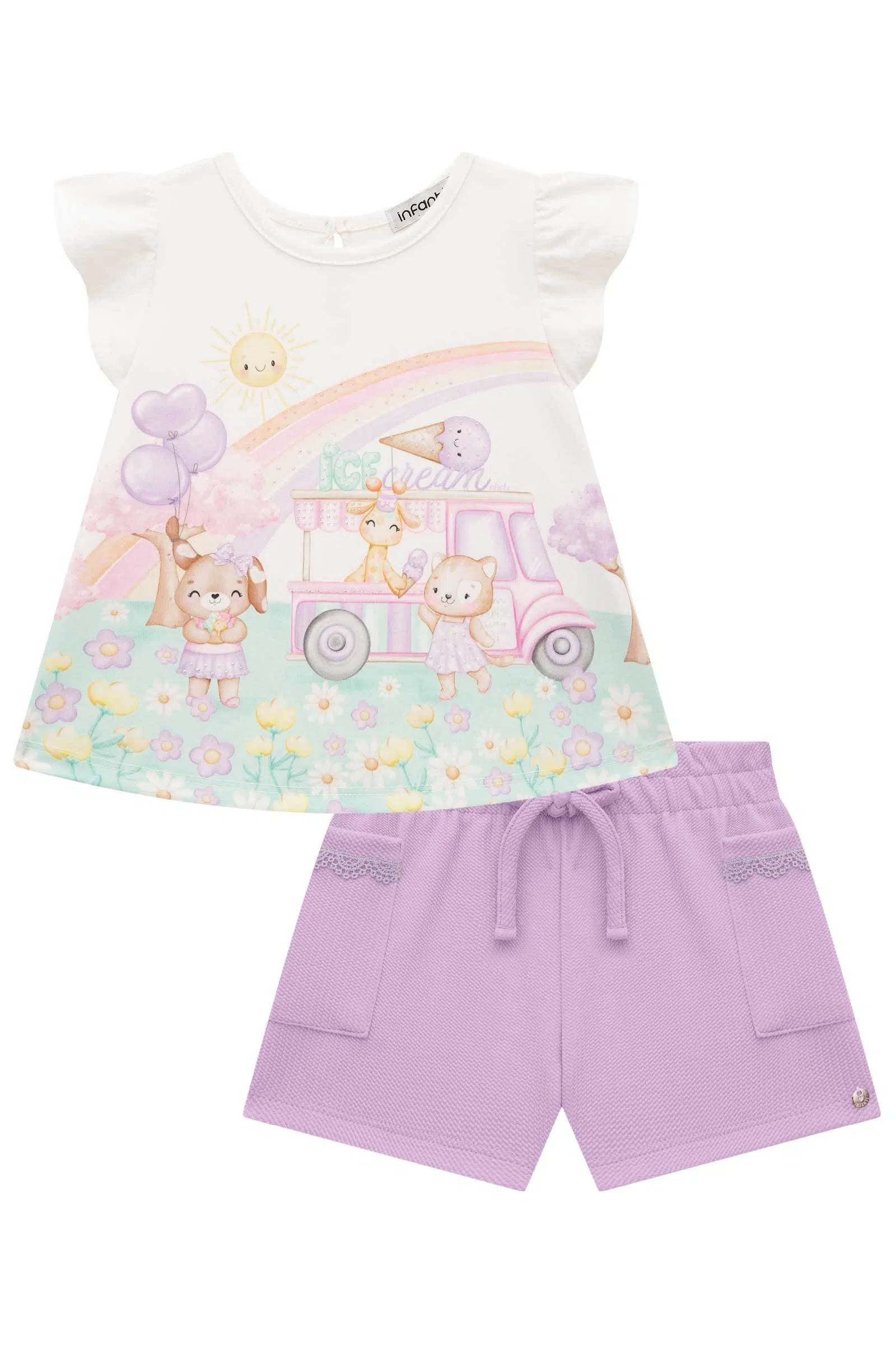 Conjunto de Bata em Meia Malha com Shorts em Jacquard Catarina 75460 Infanti