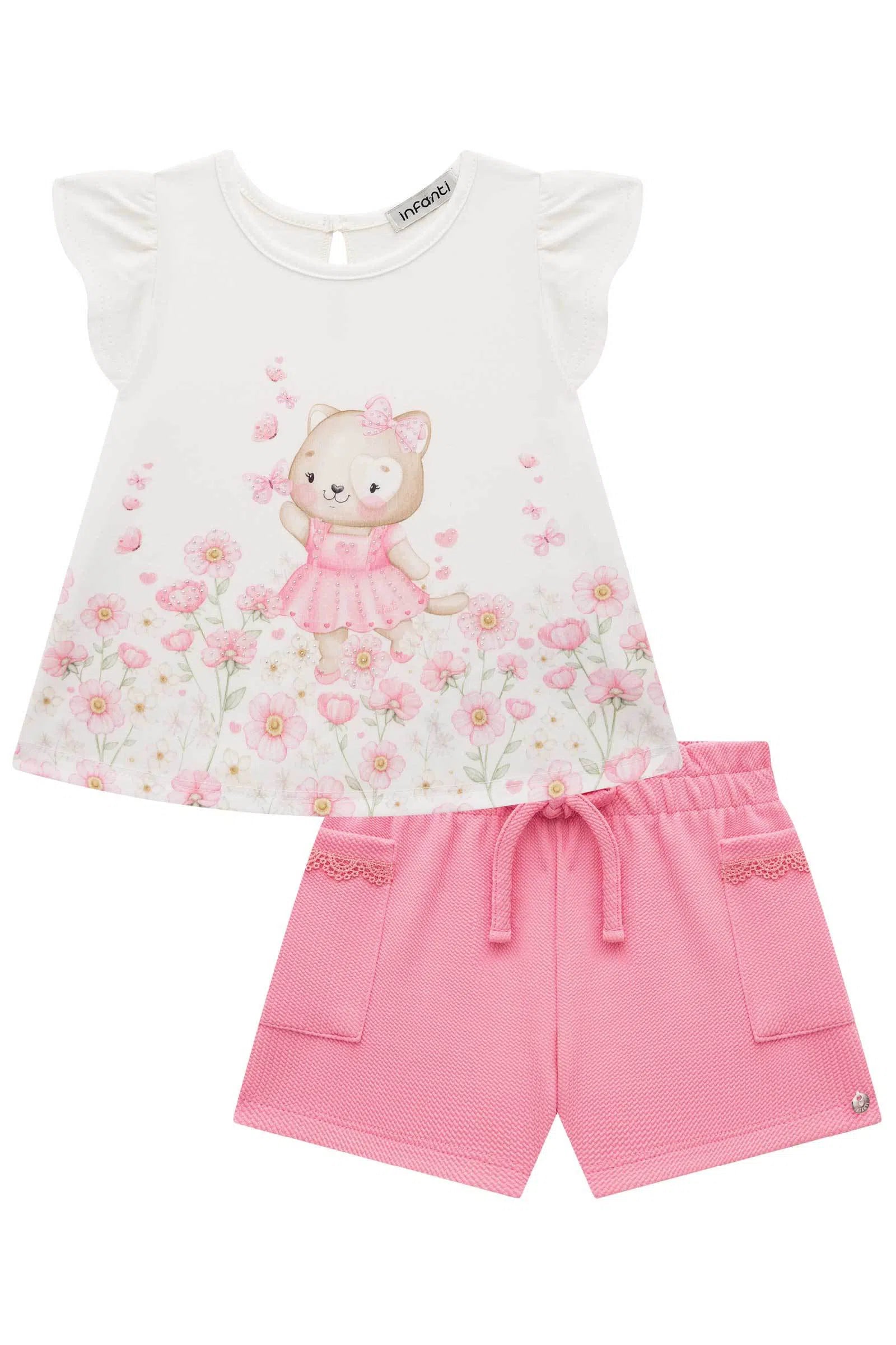 Conjunto de Bata em Meia Malha com Shorts em Jacquard Catarina 75460 Infanti