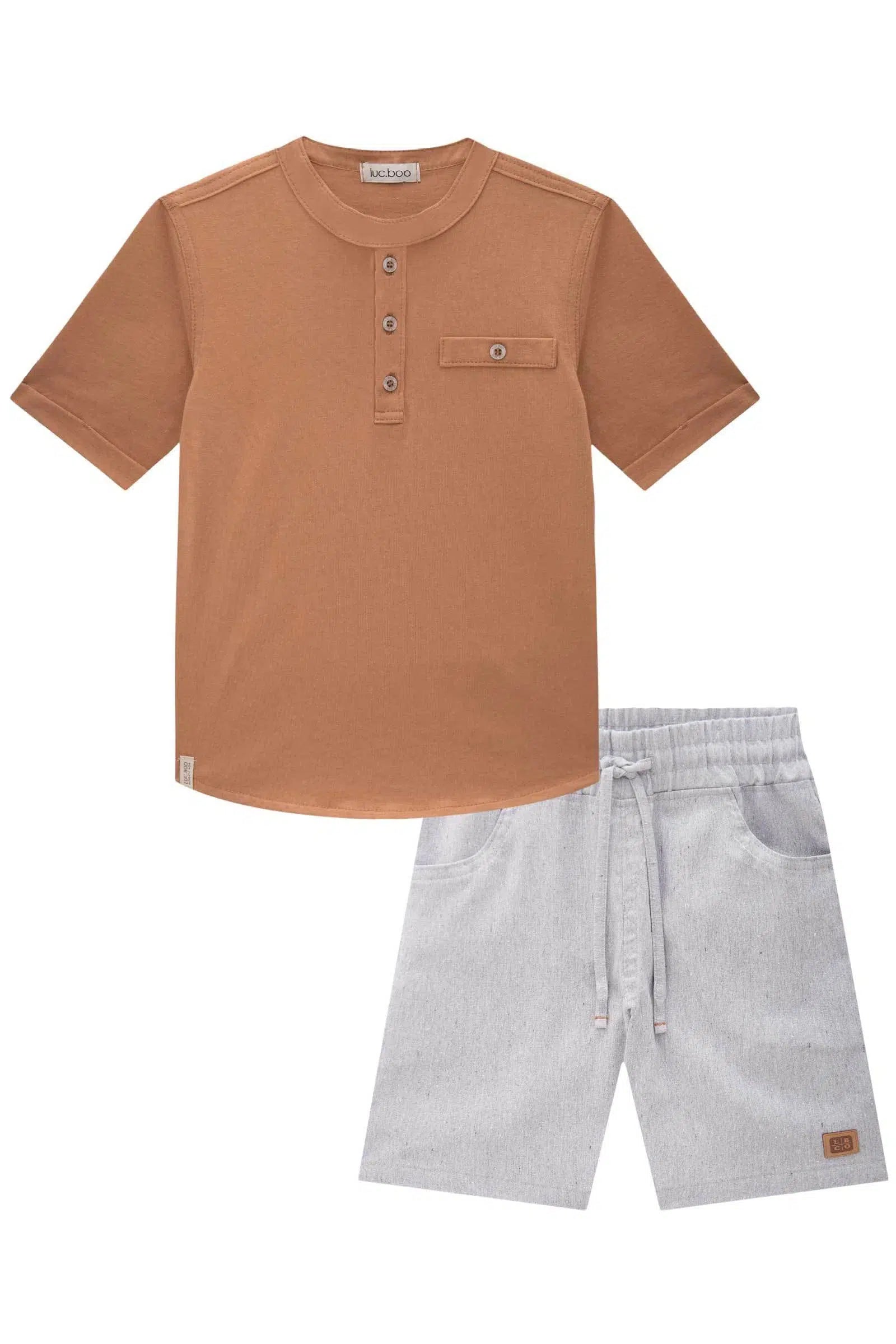 Conjunto Infantil Menino de Bata em Meia Malha e Bermuda em Tecido Eco com Elastano 81744 LucBoo