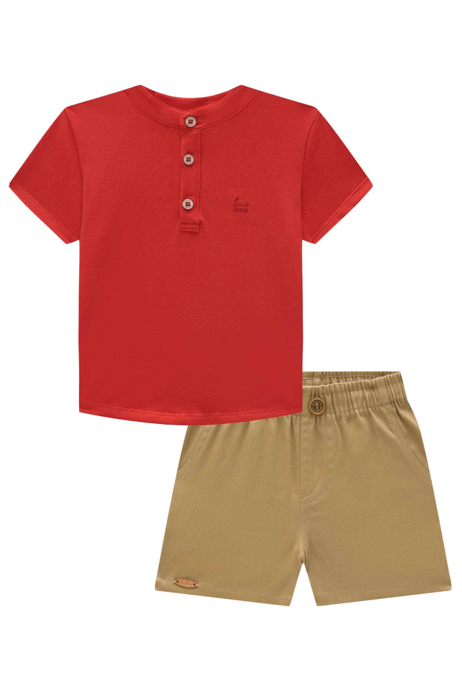 Conjunto de Bata em Piquet com Elastano e Bermuda em Sarja Stretch com Elastano 78031 LucBoo