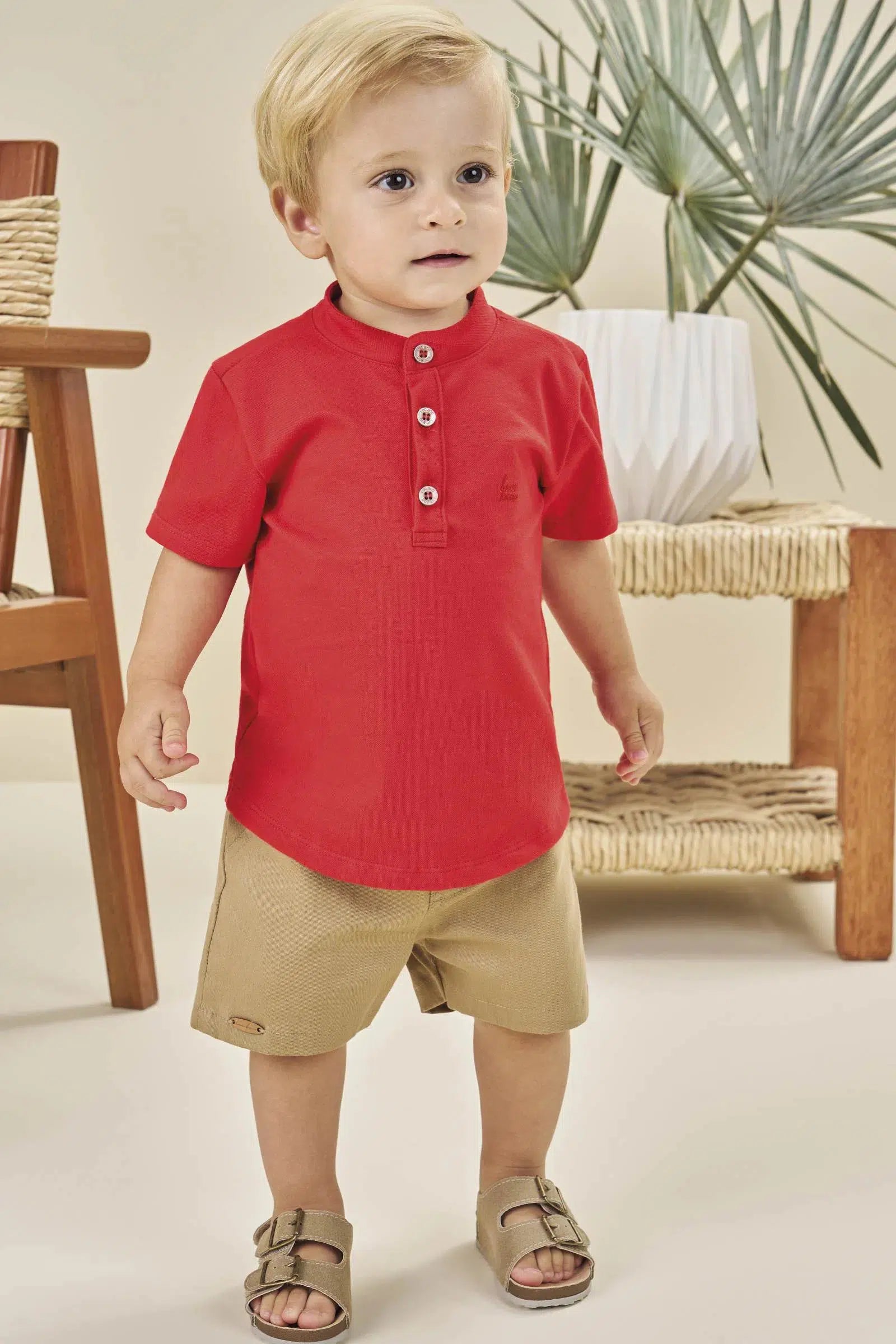 Conjunto de Bata em Piquet com Elastano e Bermuda em Sarja Stretch com Elastano 78031 LucBoo