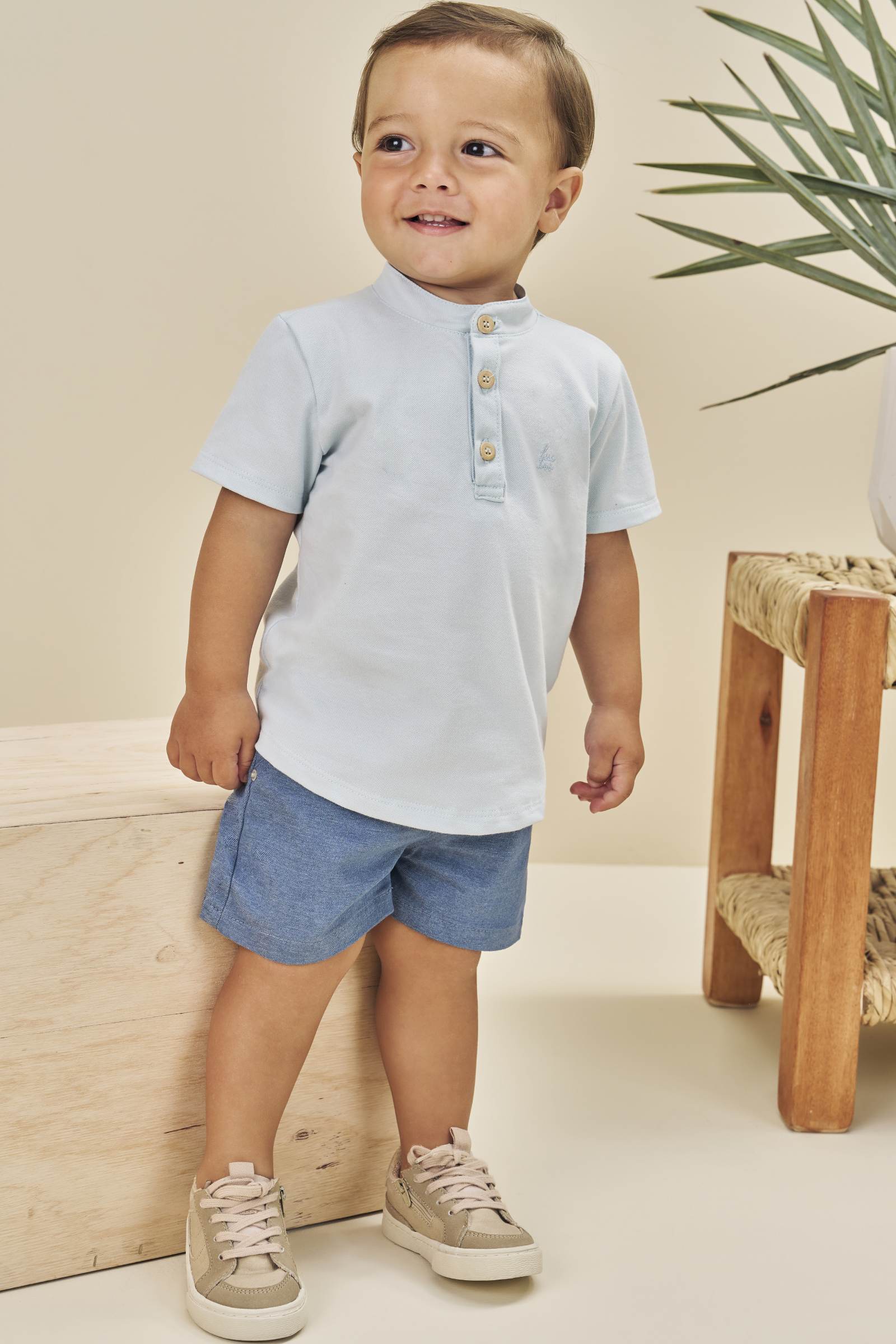 Conjunto de Bata em Piquet com Elastano e Bermuda em Sarja Stretch com Elastano 78031 LucBoo