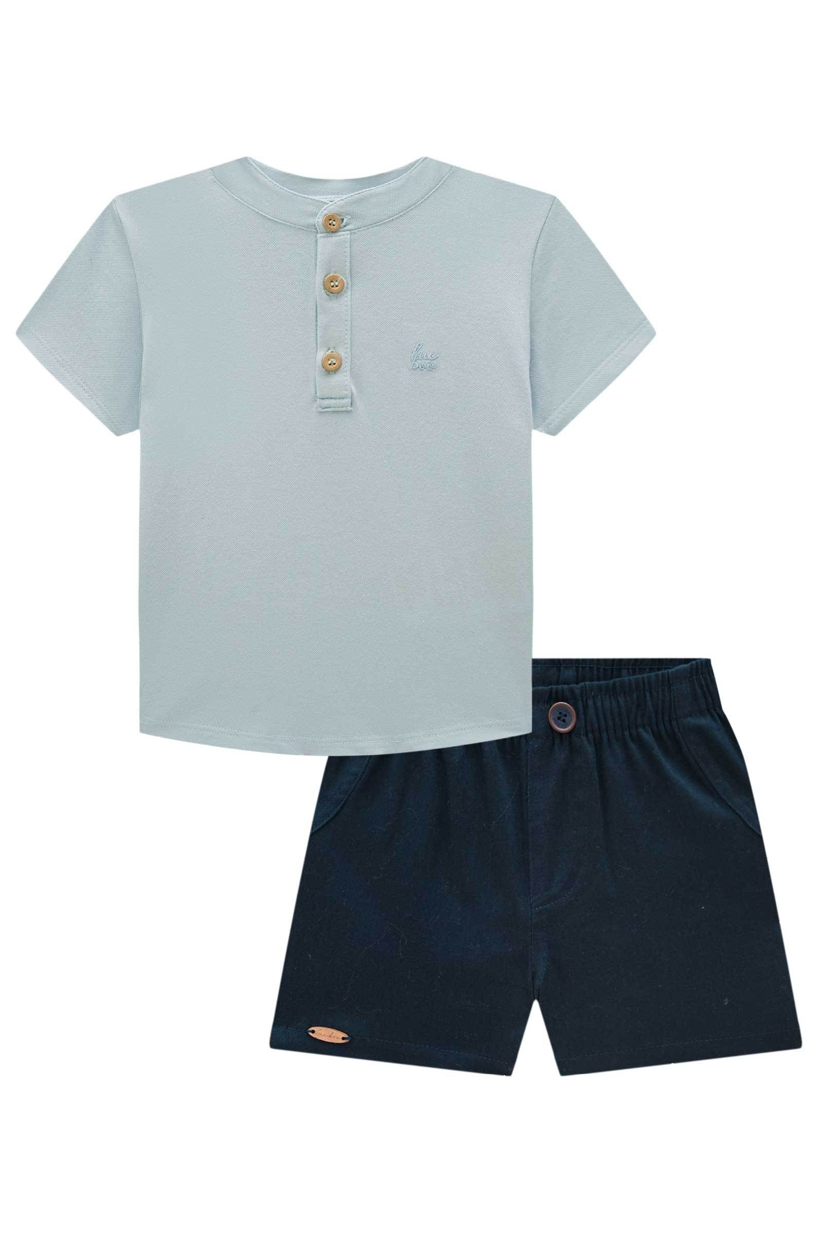 Conjunto de Bata em Piquet com Elastano e Bermuda em Sarja Stretch com Elastano 78031 LucBoo