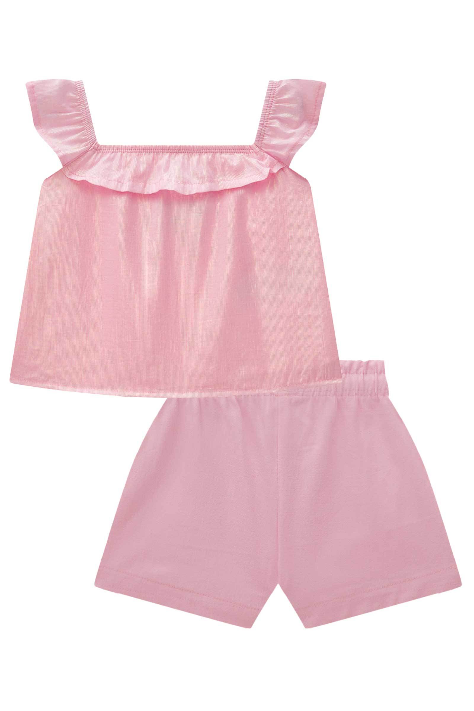 Conjunto de Bata em Tecido Holográfico e Shorts em Sarja Ônix com Elastano 77521 Kukiê