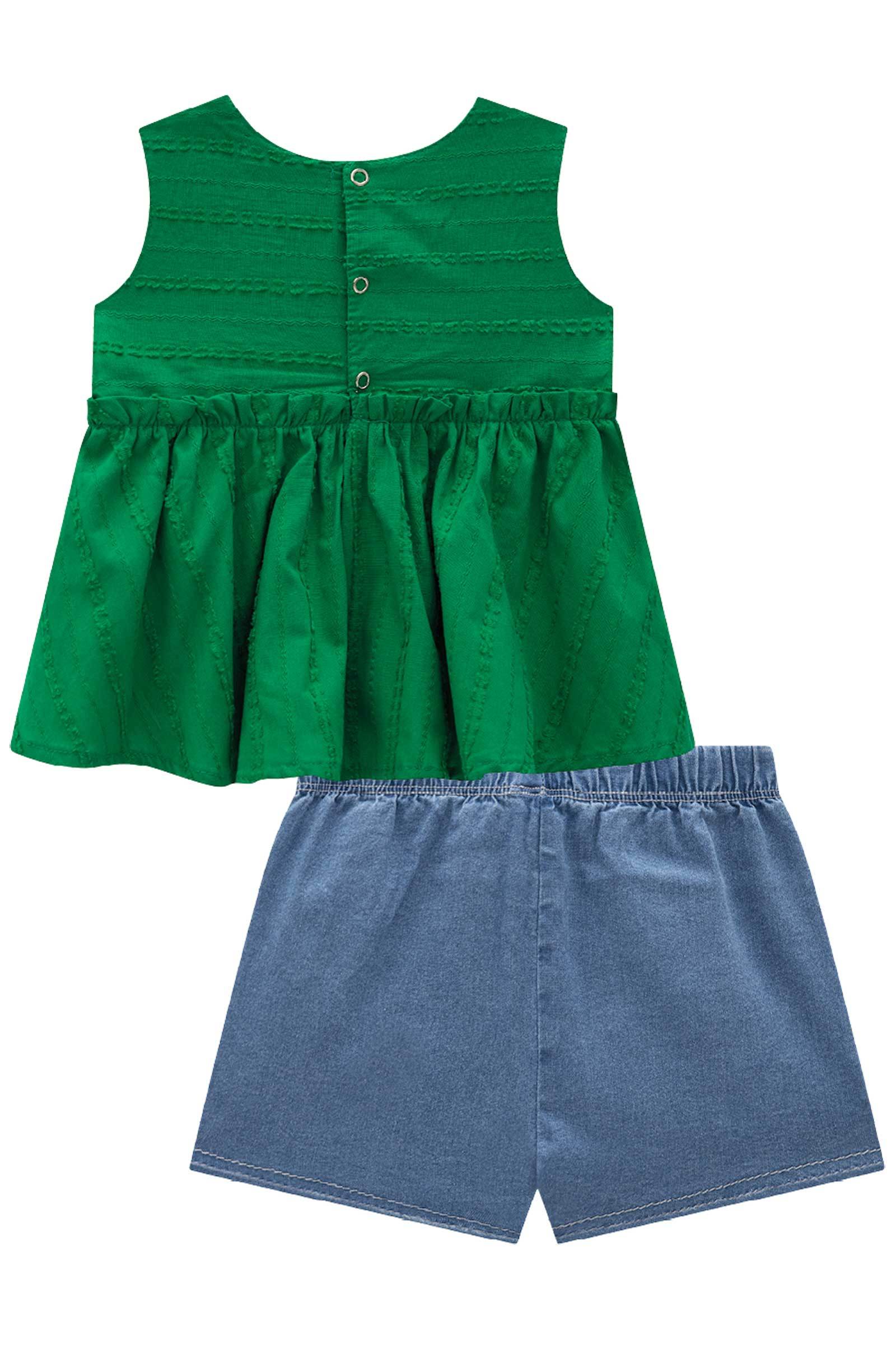 Conjunto de Bata em Tricoline Texturizado e Shorts em Jeans Liz com Elastano 77478 Kukiê