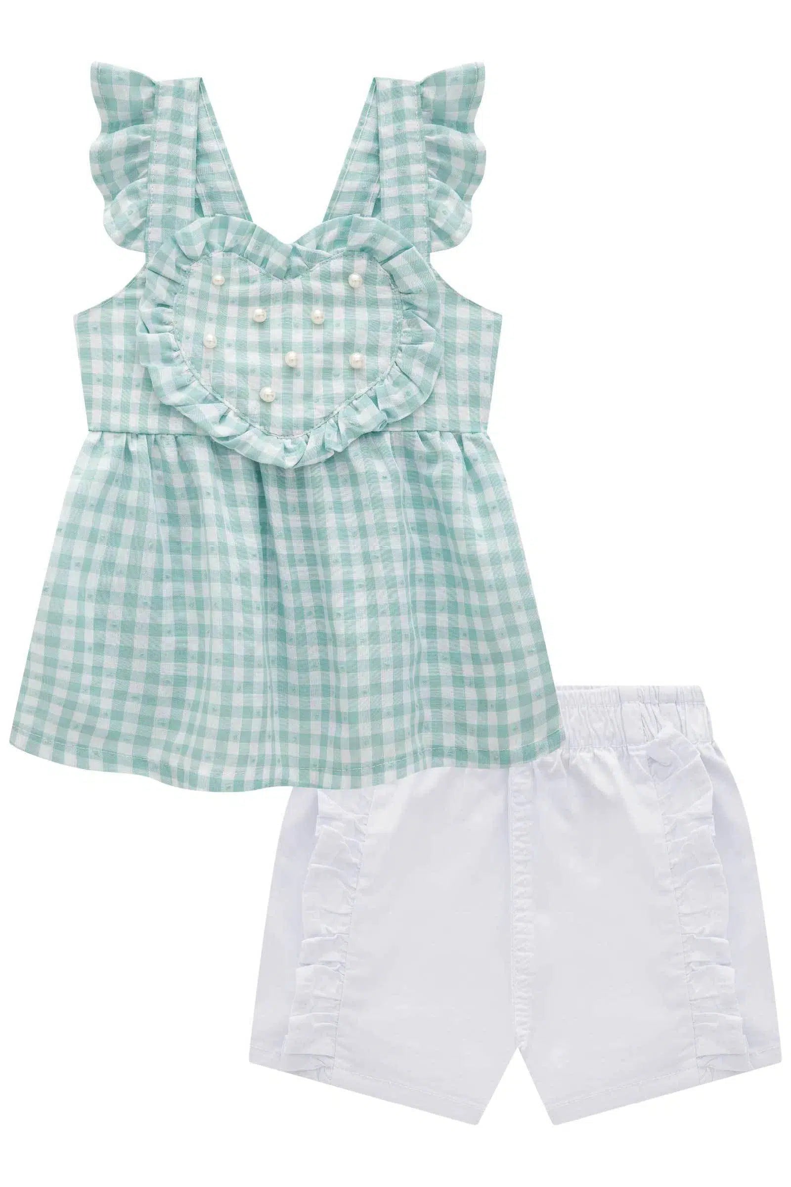 Conjunto de Bata em Tricoline Vichy e Shorts em Sarja Onix com Elastano 75452 Infanti