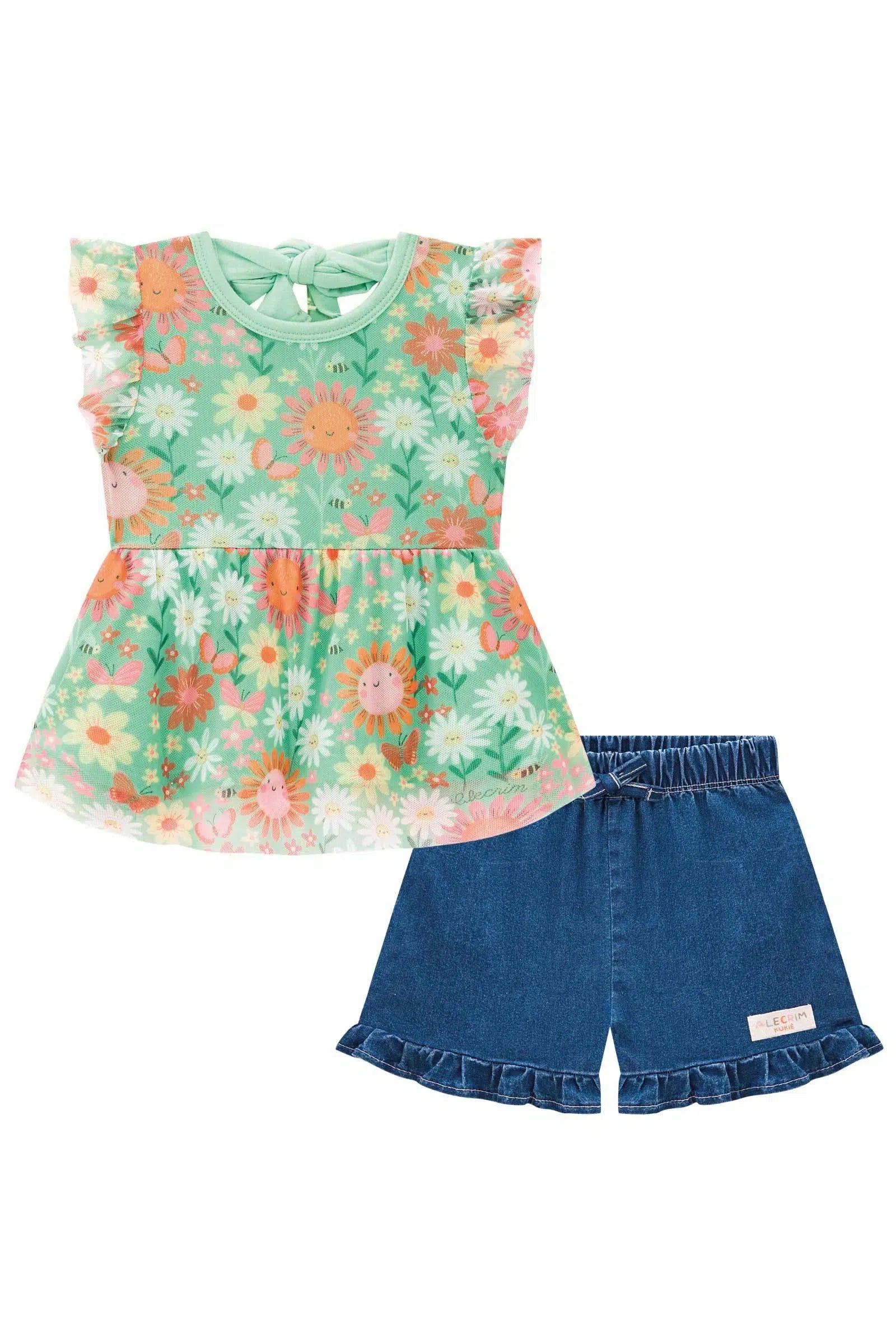 Conjunto de Bata em Tule Comfy e Shorts em Jeans Liz 75295 Kukiê