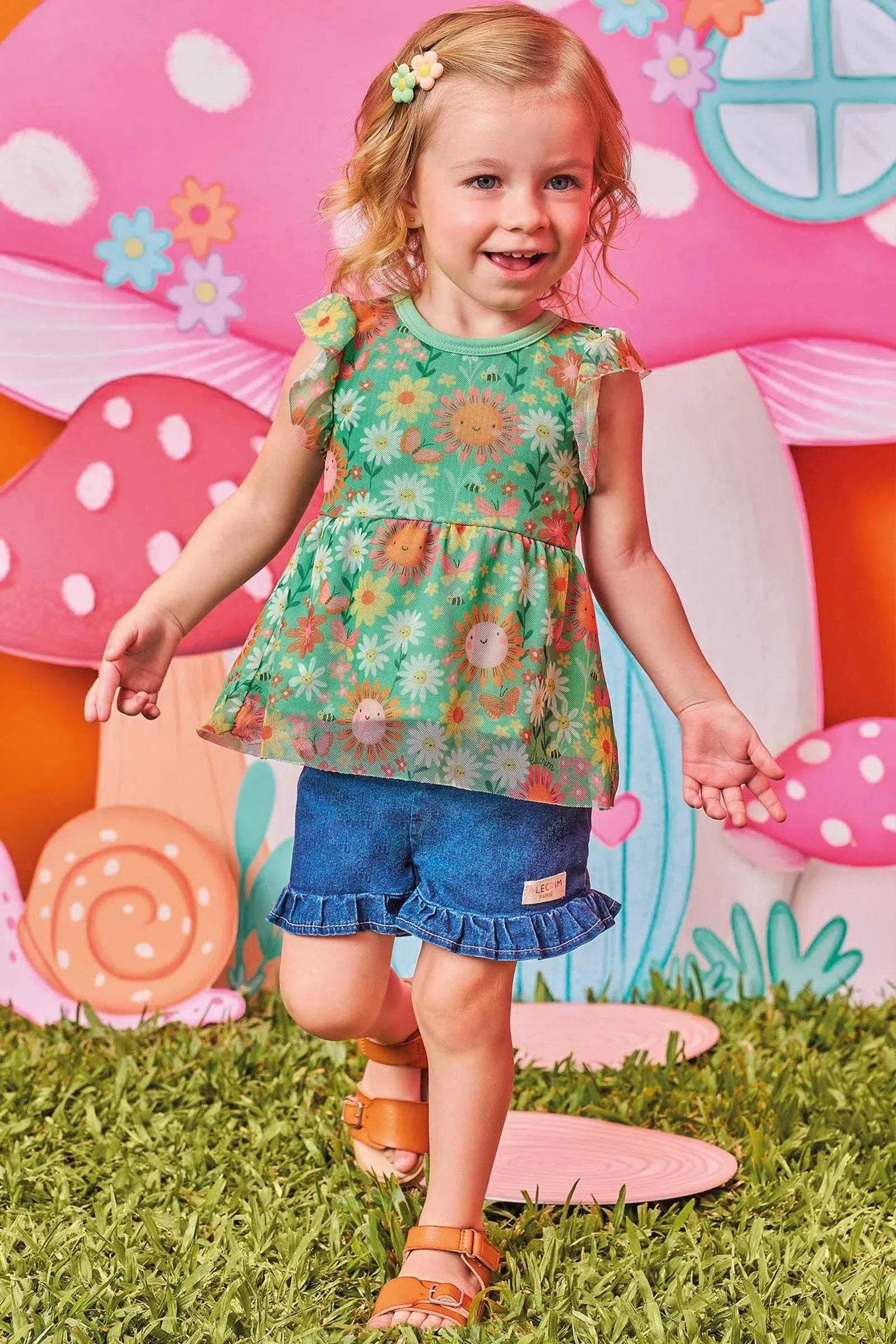 Conjunto de Bata em Tule Comfy e Shorts em Jeans Liz 75295 Kukiê