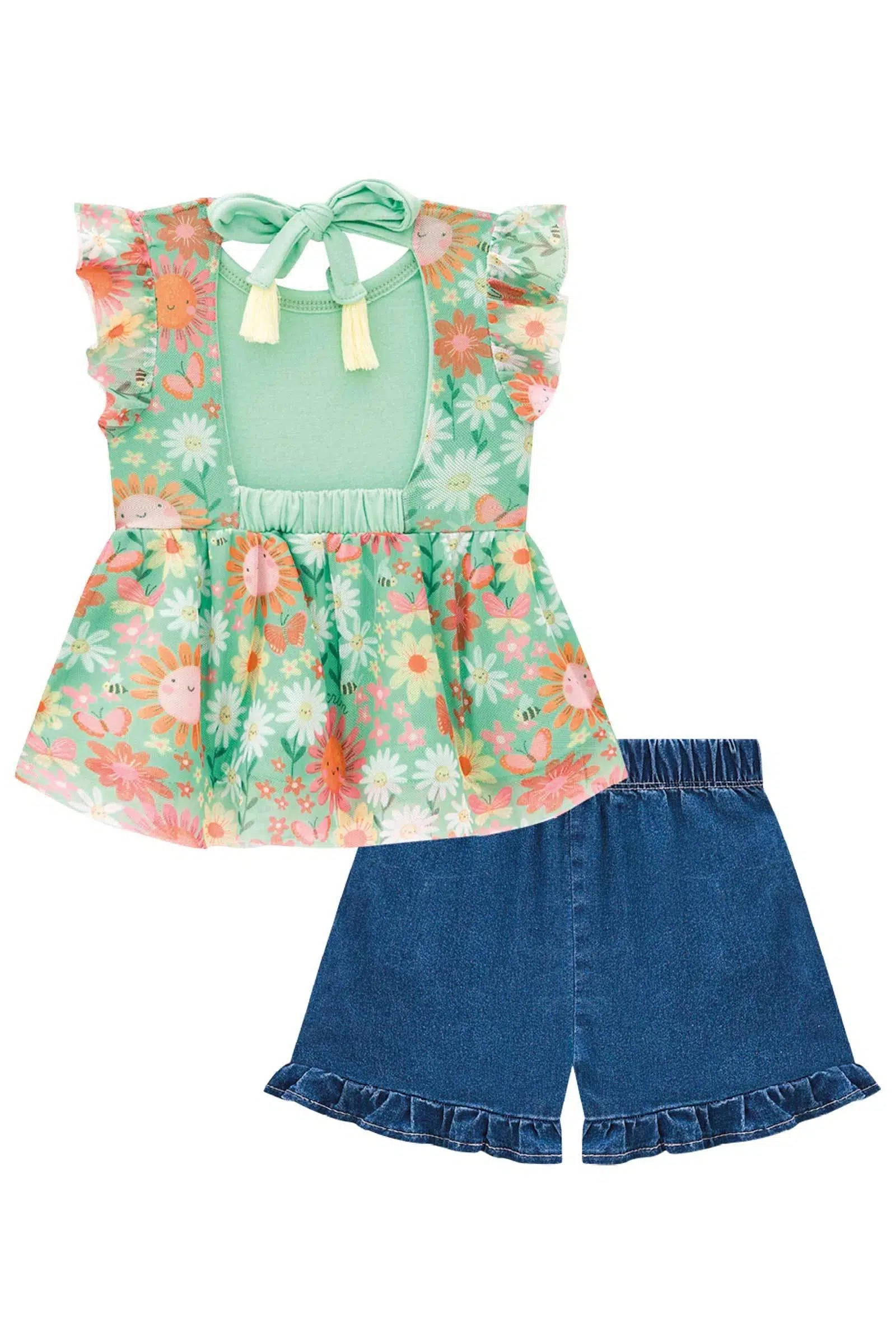 Conjunto de Bata em Tule Comfy e Shorts em Jeans Liz 75295 Kukiê