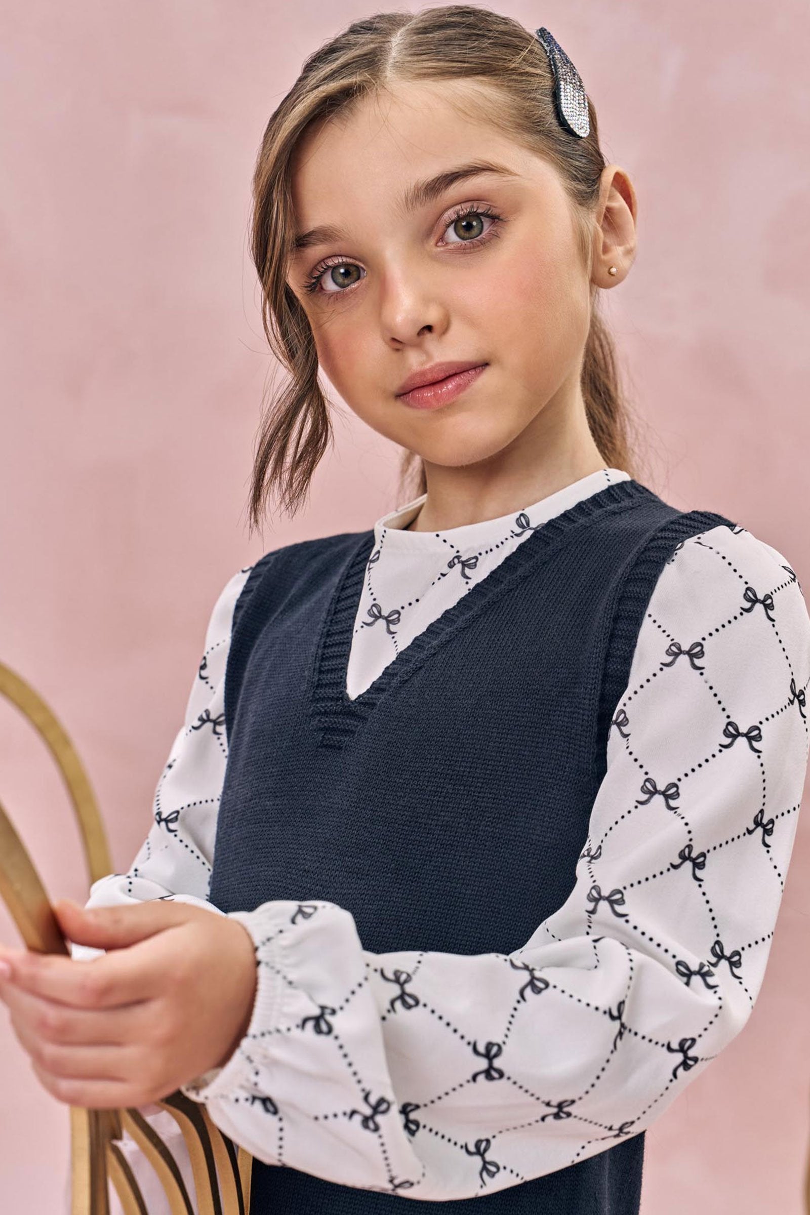 Conjunto de Bata em Visco Twill e Vestido em Tricot 100% Algodão 78583 Infanti Infantil Menina