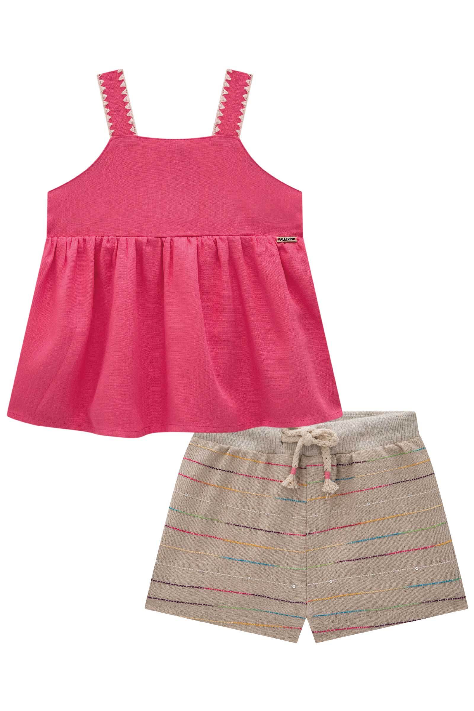 Conjunto de Bata em Viscose e Shorts em Linho Maquinetado 77267 Kukiê