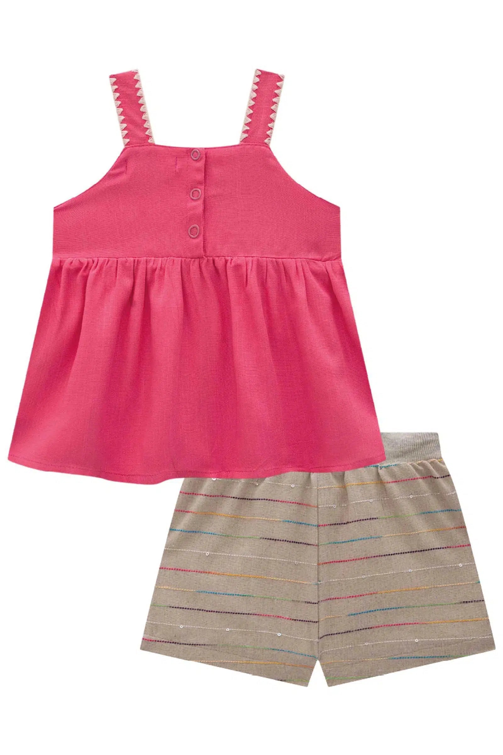 Conjunto de Bata em Viscose e Shorts em Linho Maquinetado 77267 Kukiê