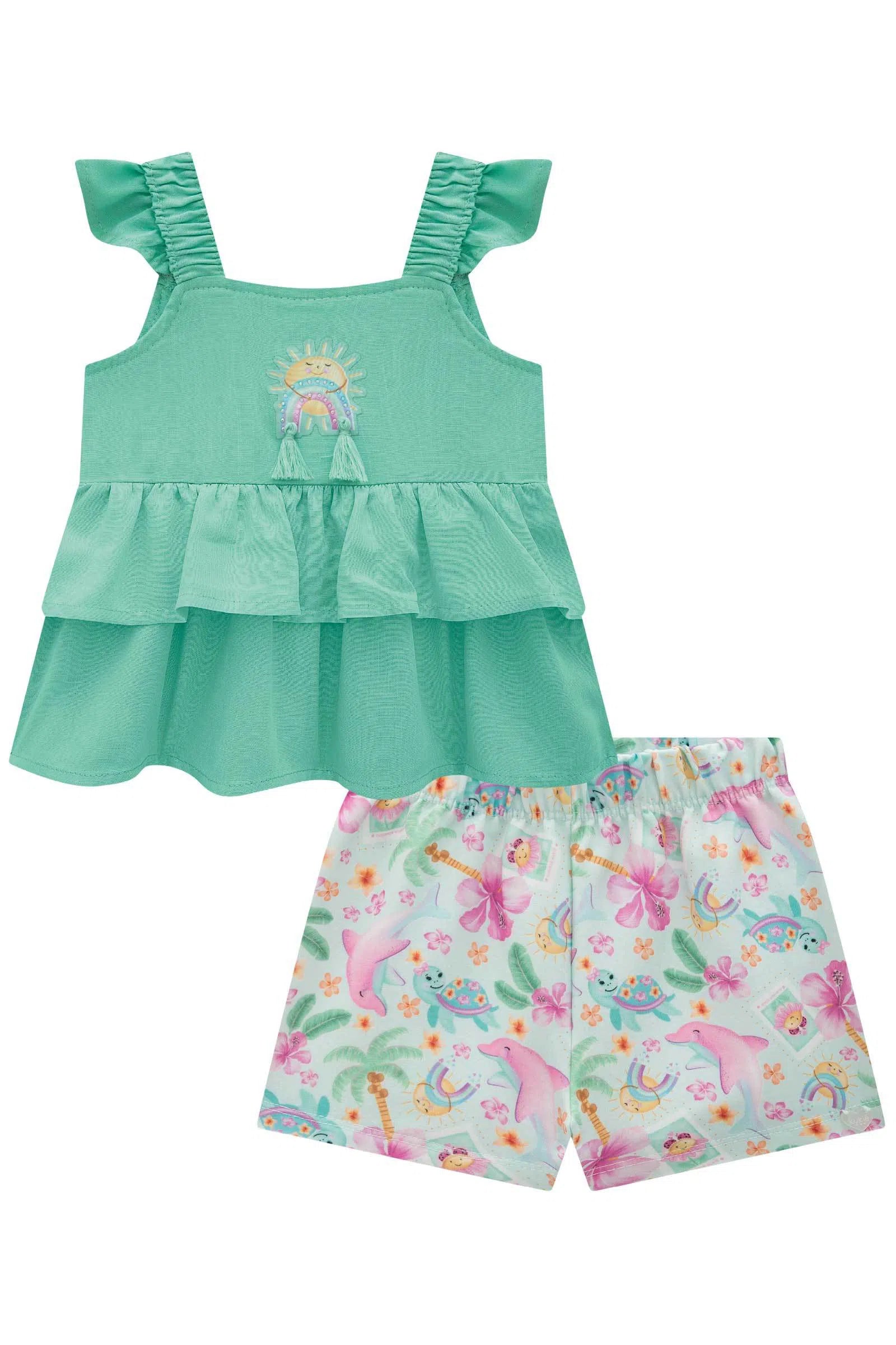 Conjunto de Bata em Viscose Nice e Shorts em Molecotton 74566 Kukiê