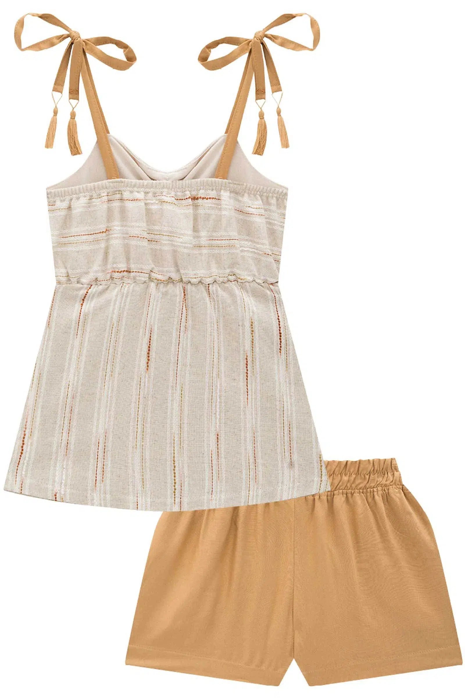 Conjunto de Bata Túnica em Linho Listrado com Shorts em Viscose 77039 Infanti