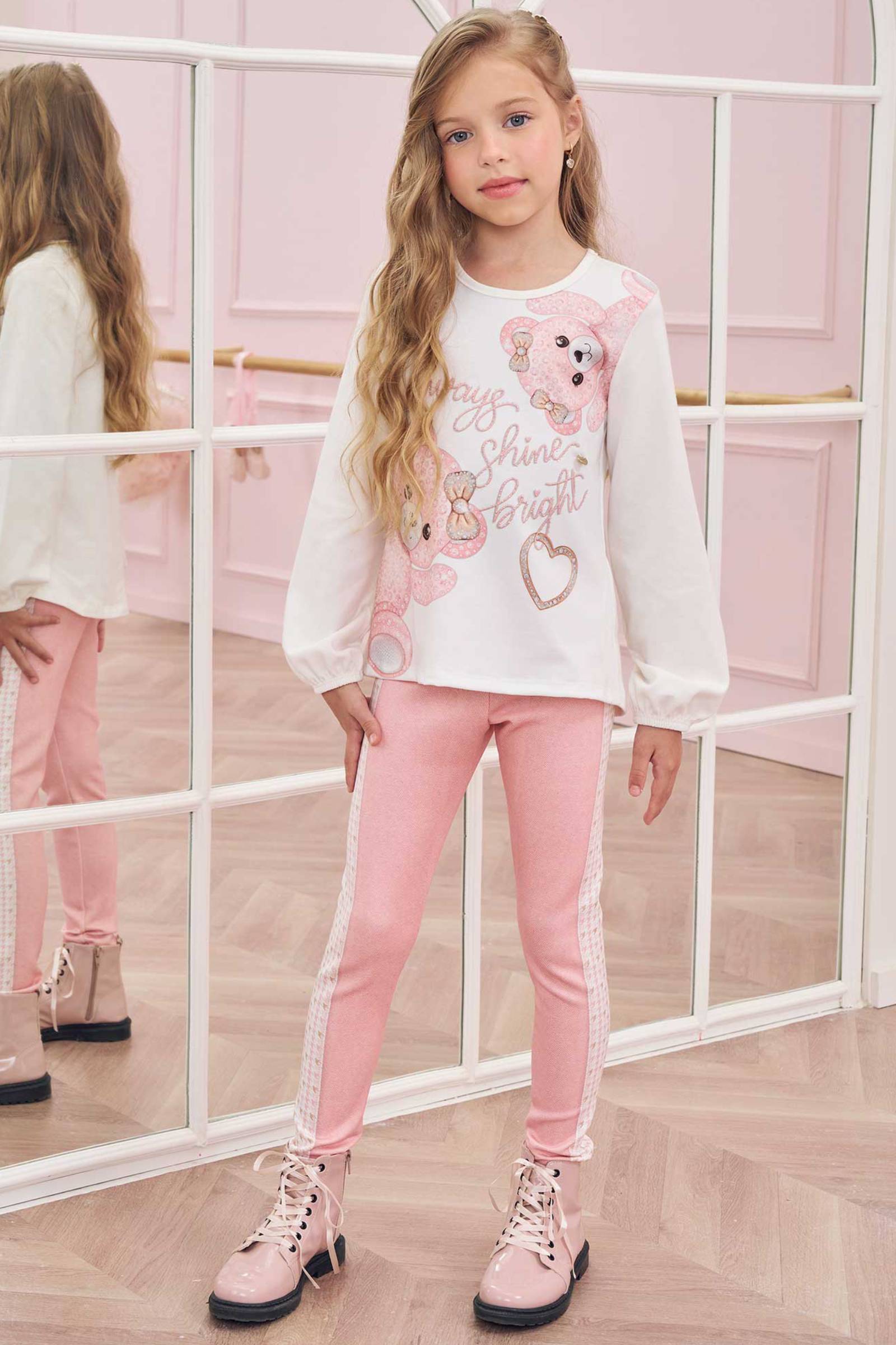 Conjunto de Blusa Alongada em Cotton e Calça Legging em Fly Tech 79779 Infanti Infantil Menina