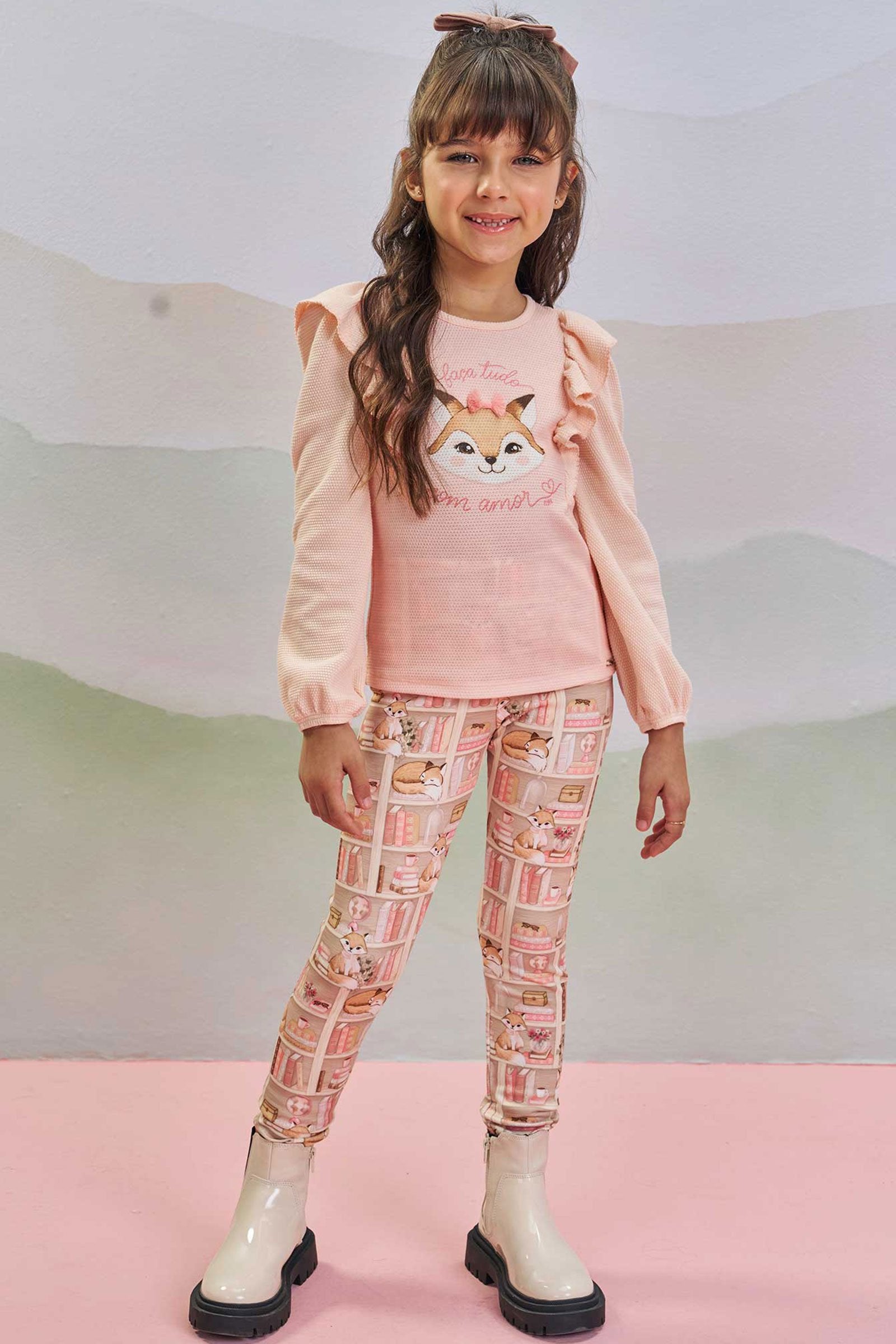 Conjunto de Blusa Alongada em Malha Bee com Calça Legging em Fly Tech 79226 Infanti Infantil Menina