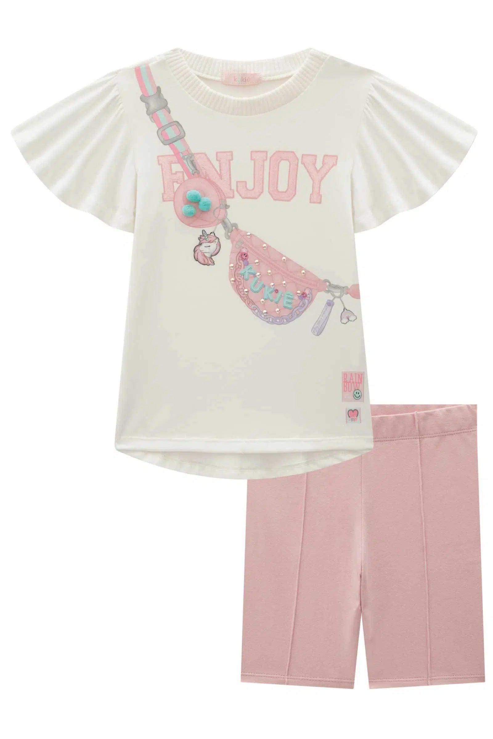 Conjunto Infantil Menina de Blusa Alongada em Malha Power e Biker em Molecotton 82404 Kukiê