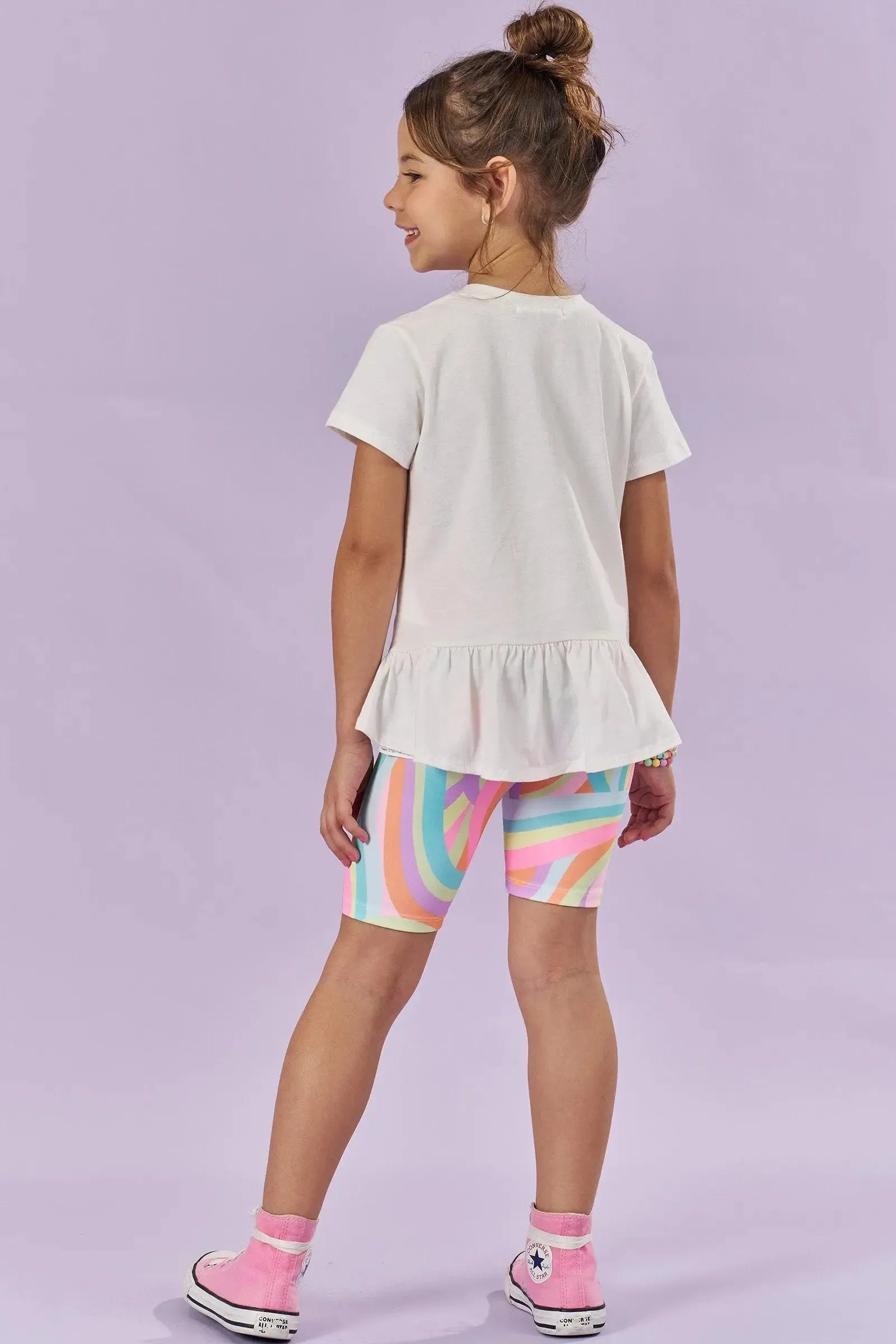Conjunto de Blusa Alongada em Meia Malha e Biker em Fly Tech 83767 Kukiê Infantil Menina