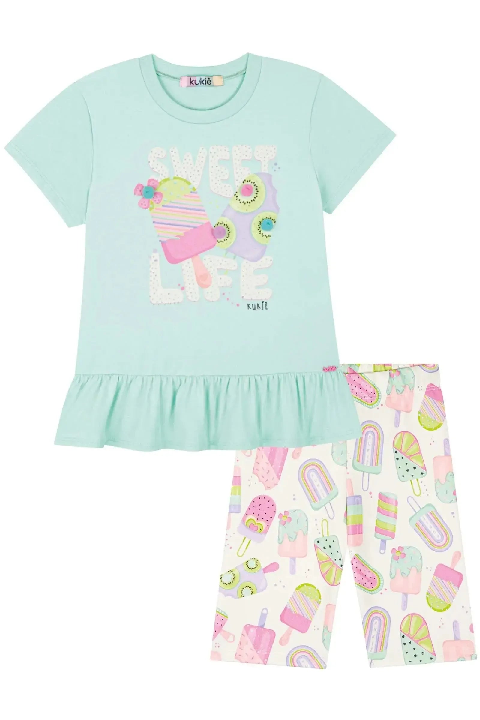 Conjunto de Blusa Alongada em Meia Malha e Biker em Fly Tech 83767 Kukiê Infantil Menina