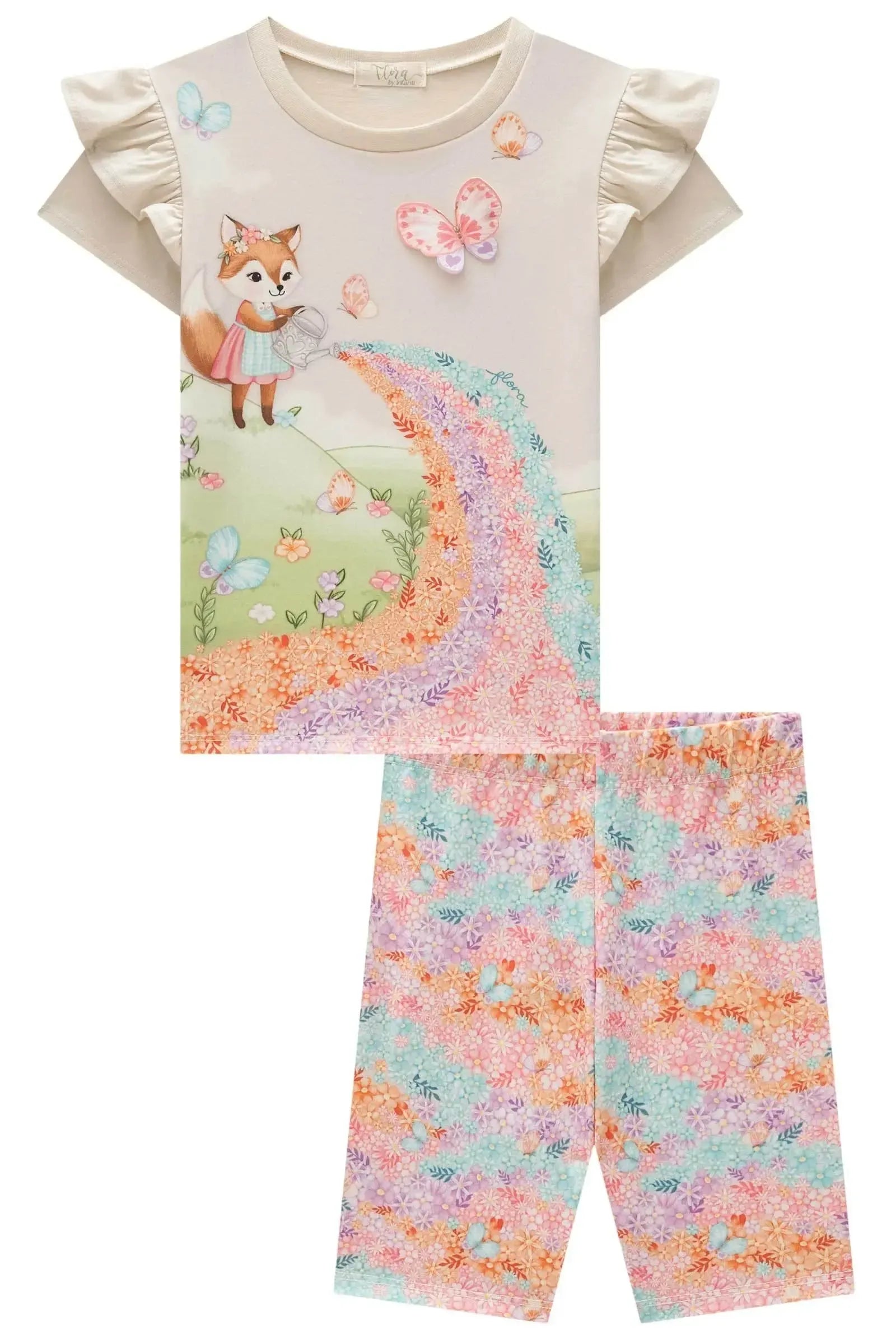 Conjunto de Blusa Alongada em Meia Malha e Biker em Malha Power 82937 Infanti Infantil Menina