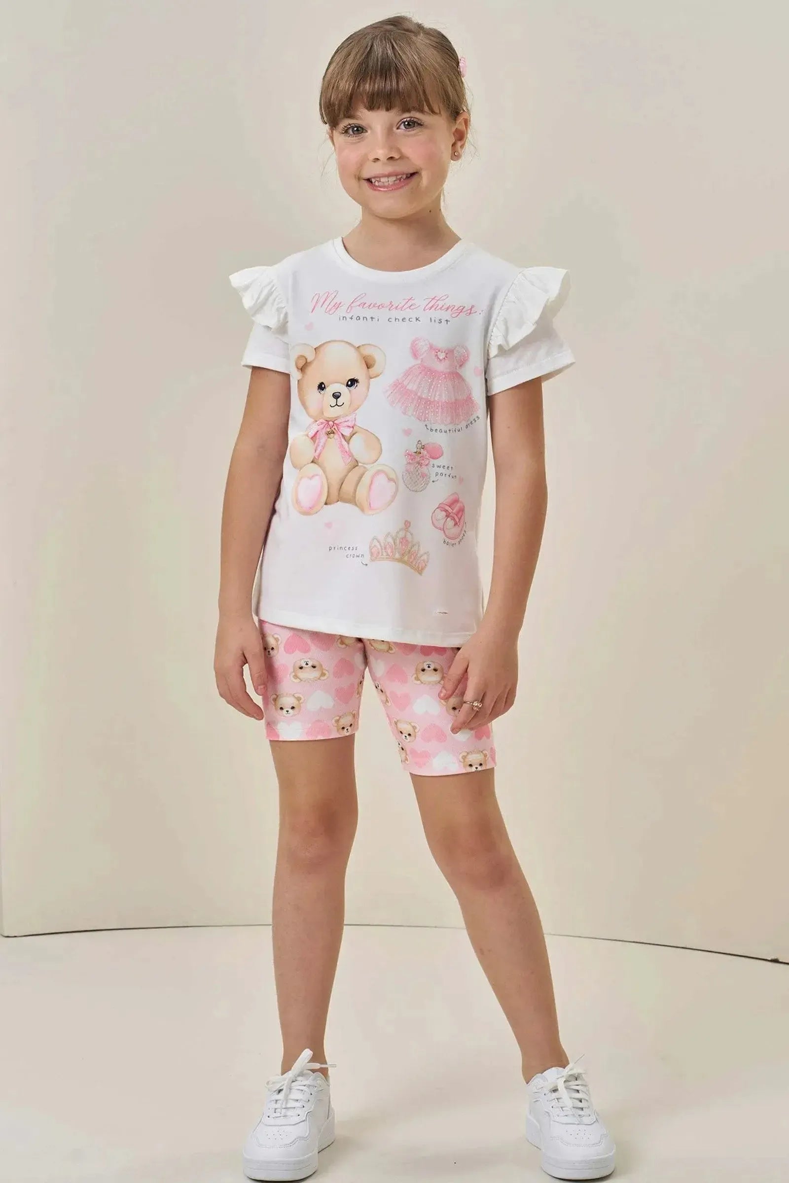Conjunto de Blusa Alongada em Meia Malha e Biker em Molecotton 84311 Infanti Infantil Menina
