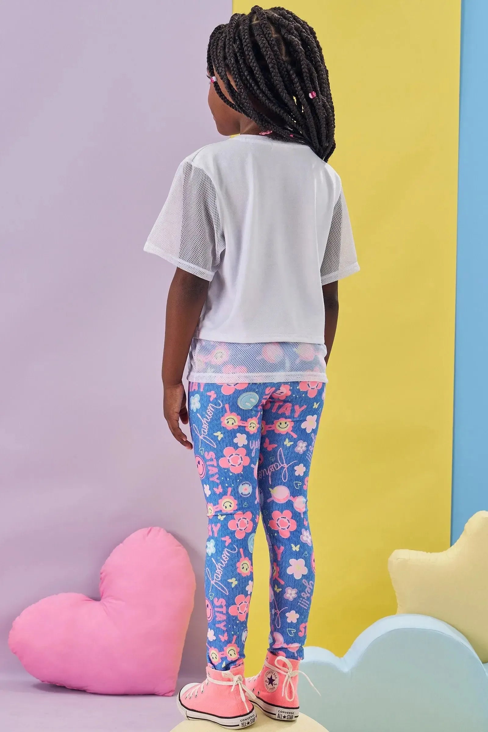 Conjunto de Blusa Alongada em Meia Malha e Tela e Legging em Malha Power 84076 Kukiê Infantil Menina
