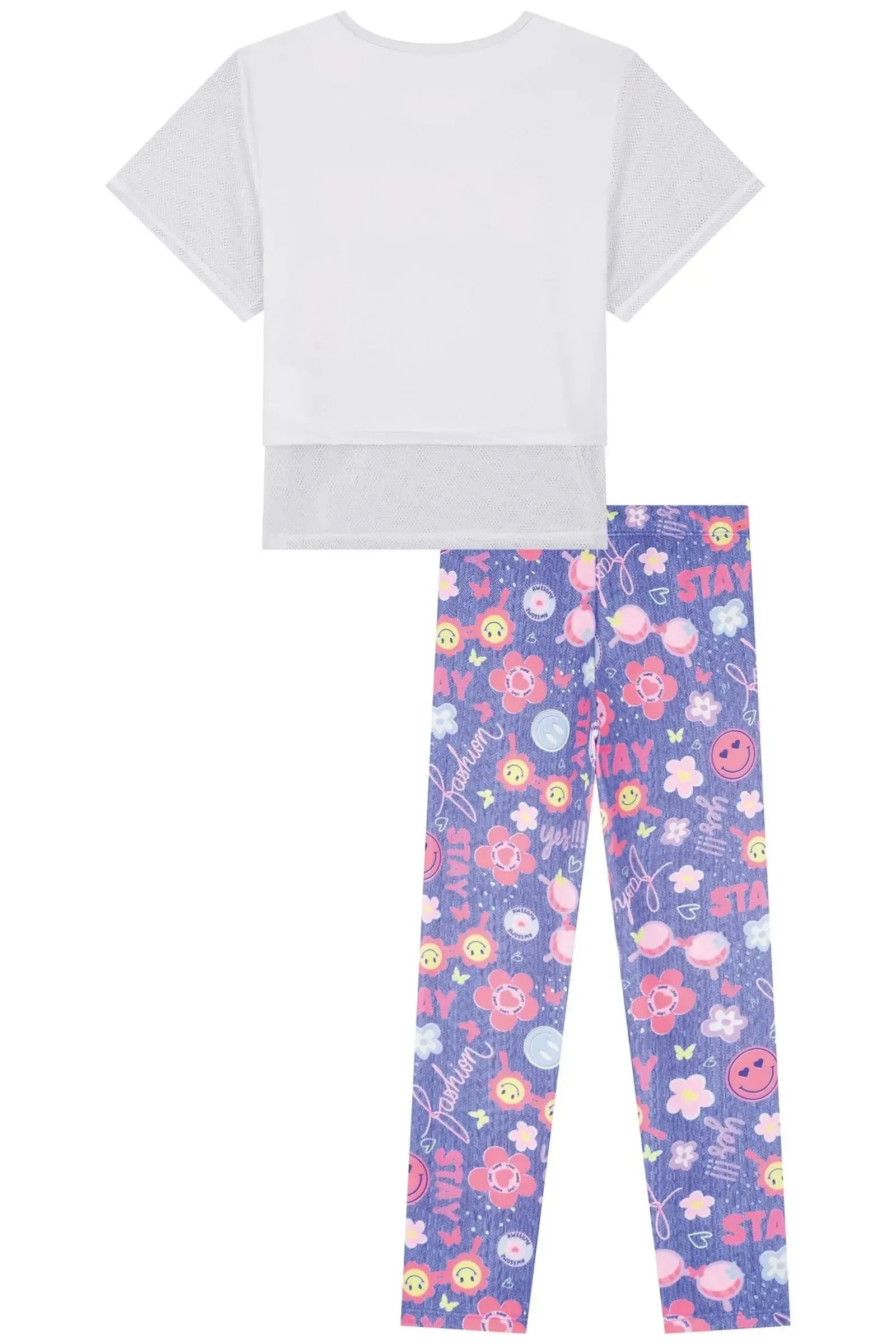 Conjunto de Blusa Alongada em Meia Malha e Tela e Legging em Malha Power 84076 Kukiê Infantil Menina