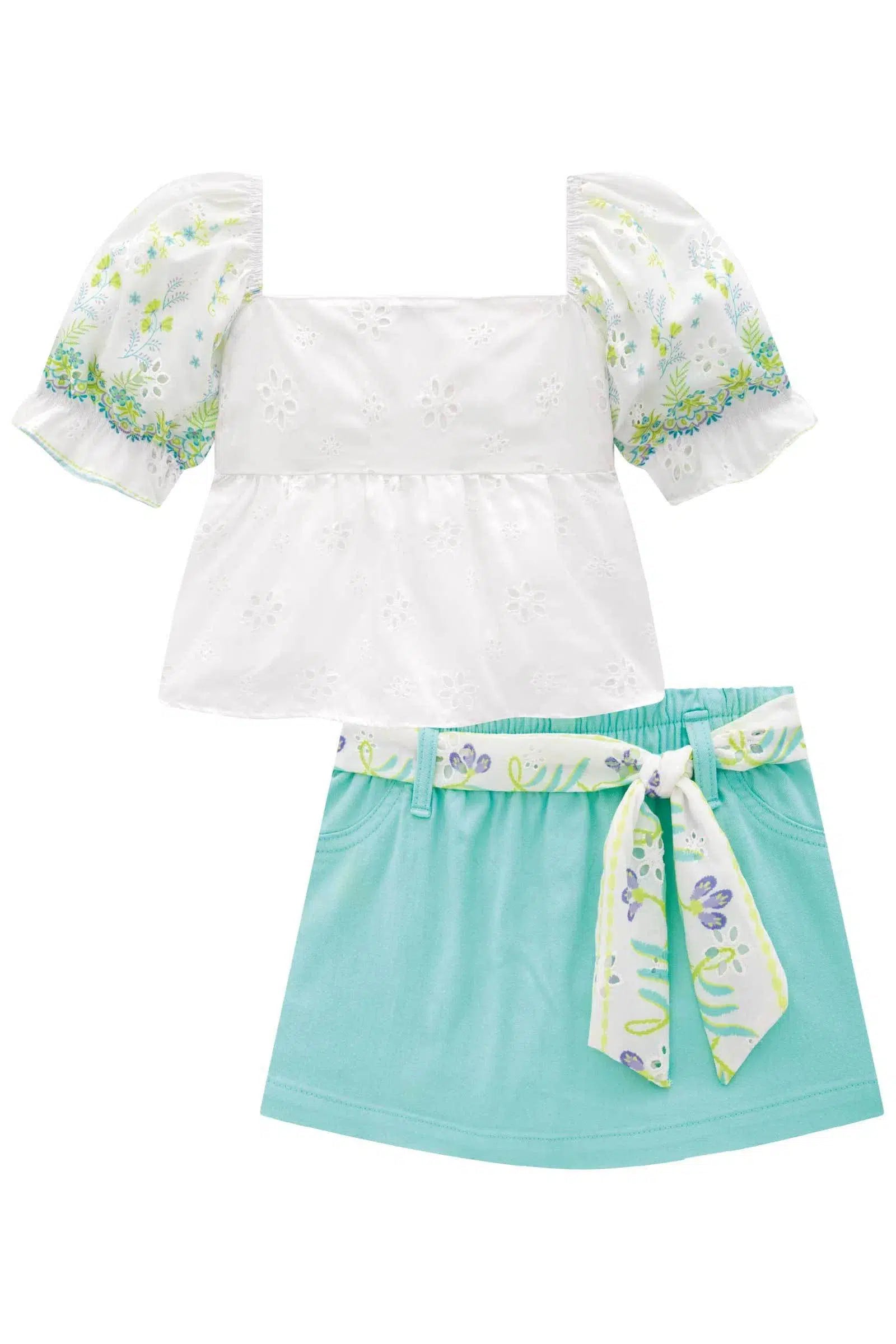 Conjunto de Blusa Bata em Laise Sunny e Short Saia em Sarja Onix com Elastano 78613 Infanti