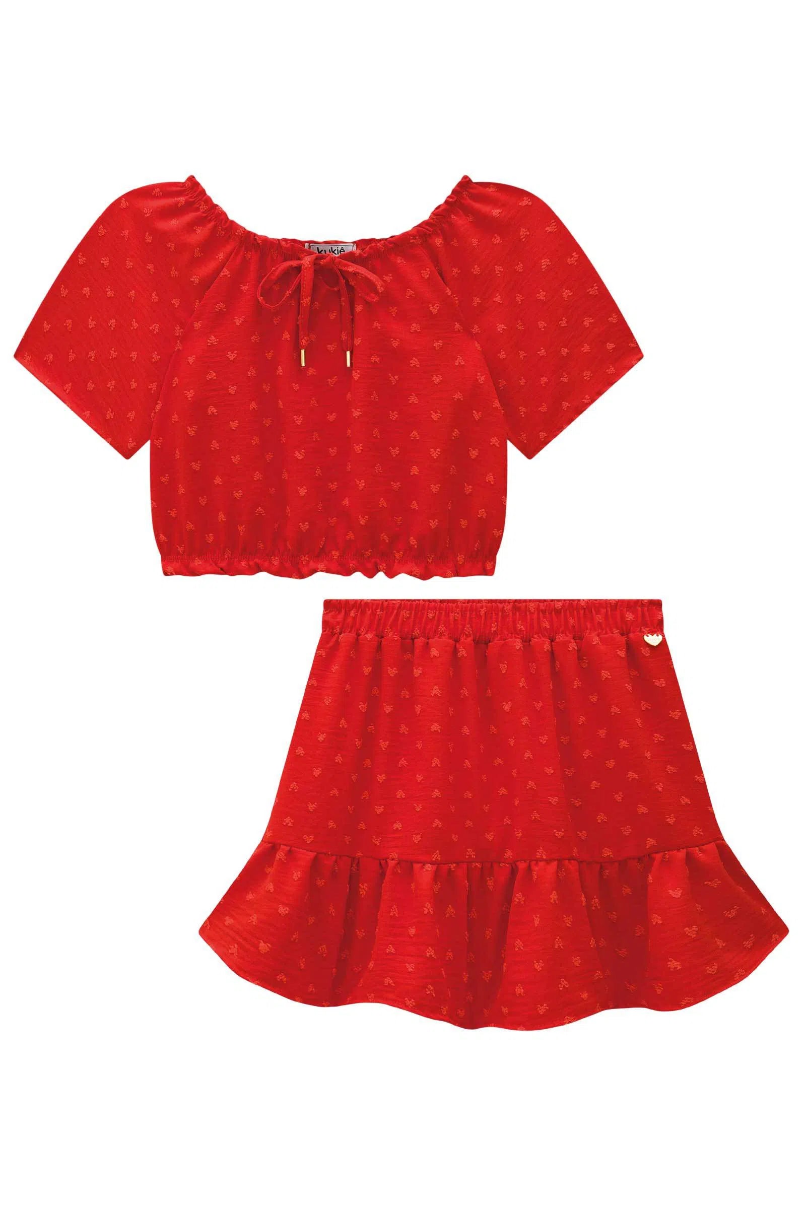 Conjunto de Blusa Boxy e Saia em Air Flow Textura (com Shorts Embutido) 75069 Kukiê