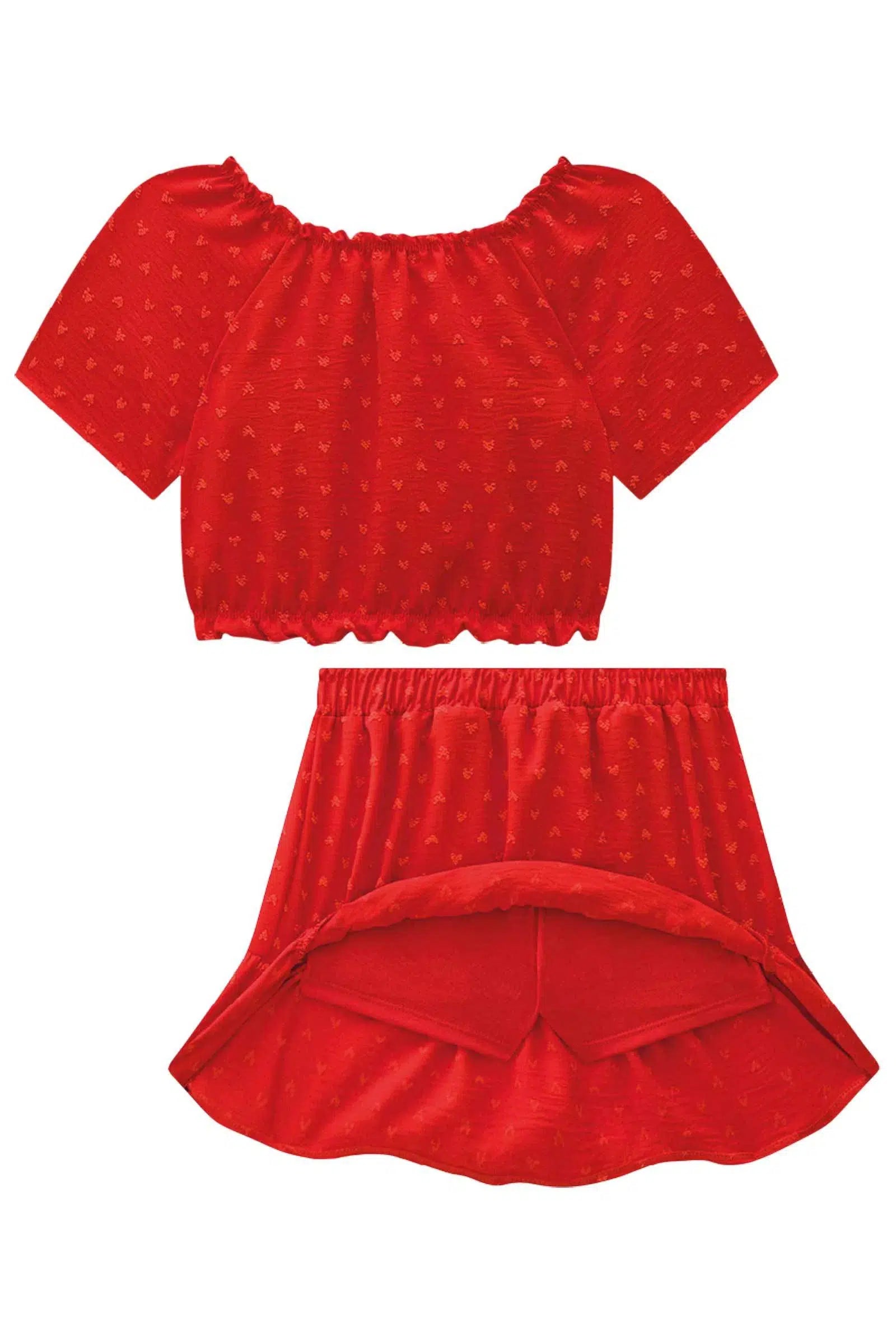 Conjunto de Blusa Boxy e Saia em Air Flow Textura (com Shorts Embutido) 75069 Kukiê