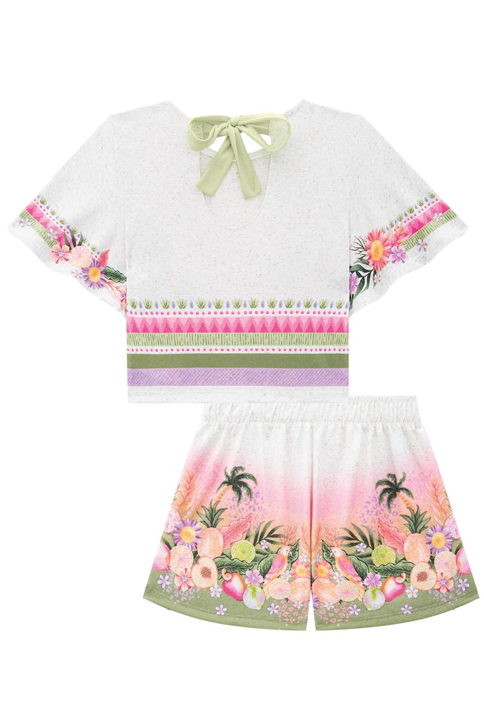 Conjunto de Blusa Boxy e Shorts em Cotton Linho 74010 Infanti