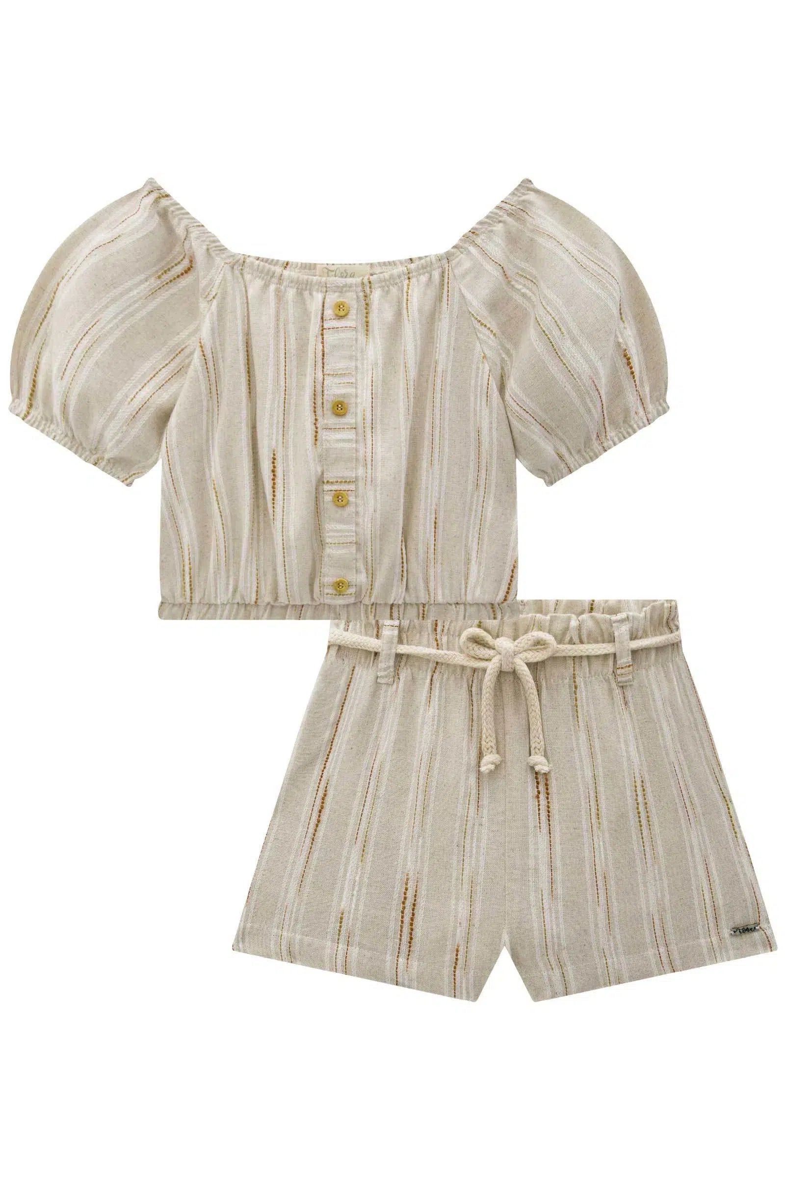 Conjunto de Blusa Boxy e Shorts em Linho Listrado 76869 Infanti