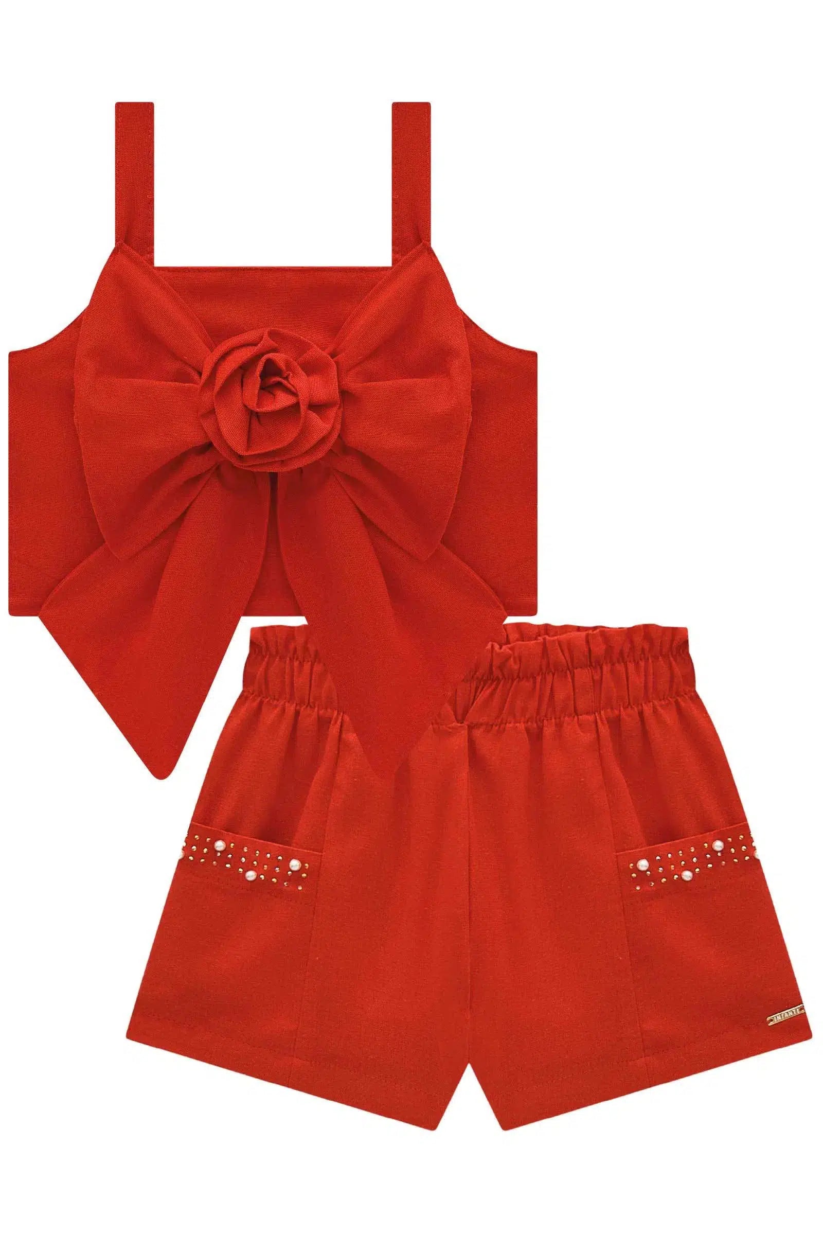 Conjunto de Blusa Boxy e Shorts em Linho New Linox 77386 Infanti