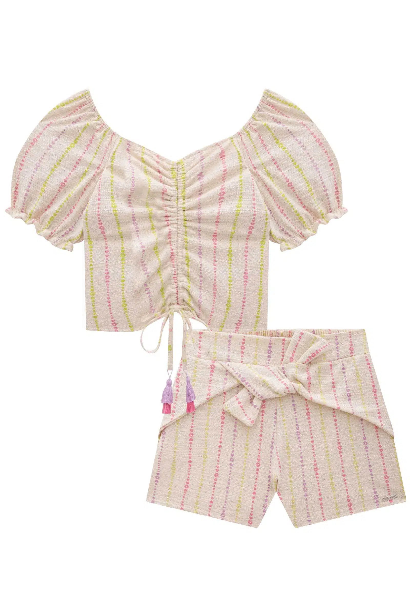 Conjunto de Blusa Boxy e Shorts em Moletinho Textura 75687 Infanti