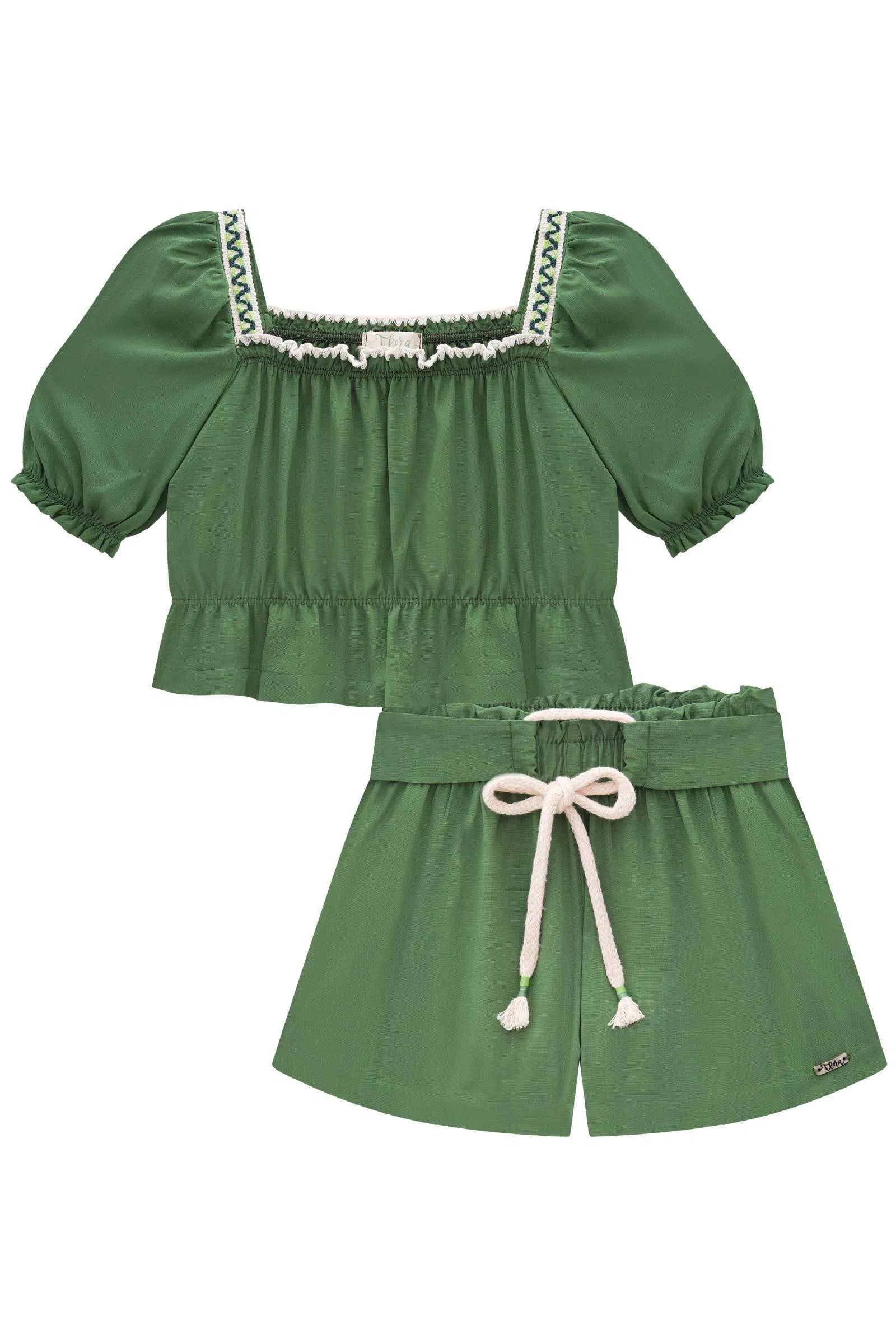 Conjunto de Blusa Boxy e Shorts em Viscose 73733 Infanti