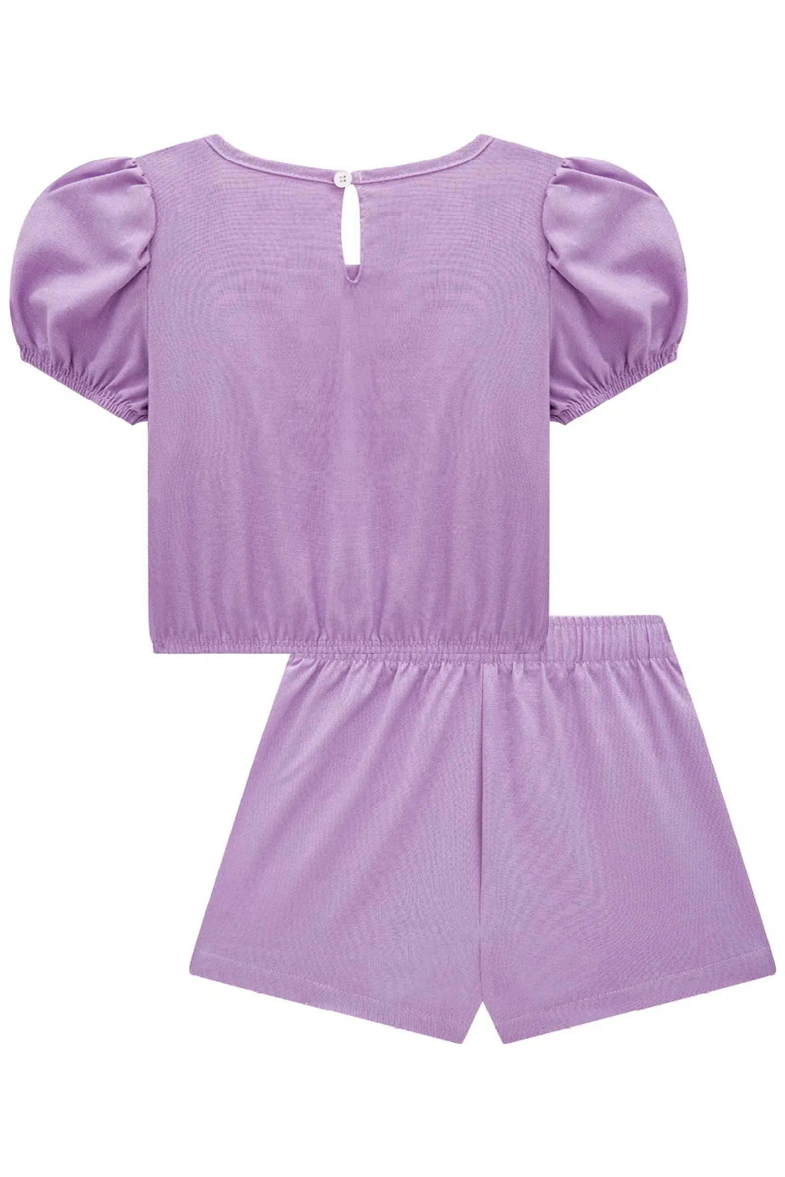 Conjunto de Blusa Boxy e Shorts em Viscose Linho 76210 Infanti