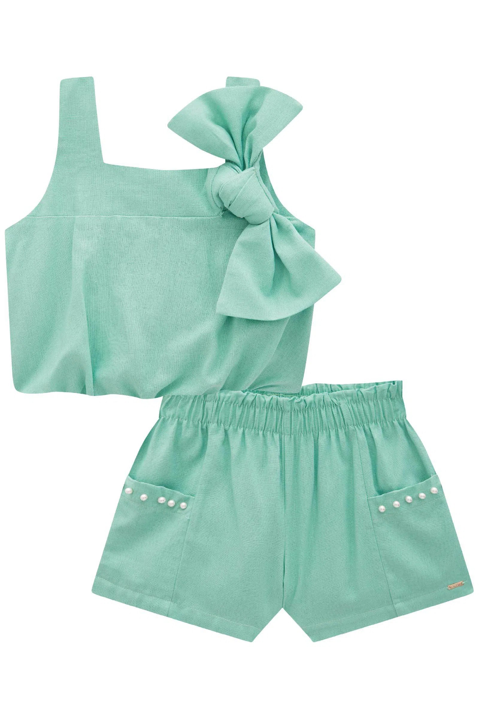 Conjunto Infantil de Blusa Boxy e Shorts em Viscose Linho 81528 Infanti