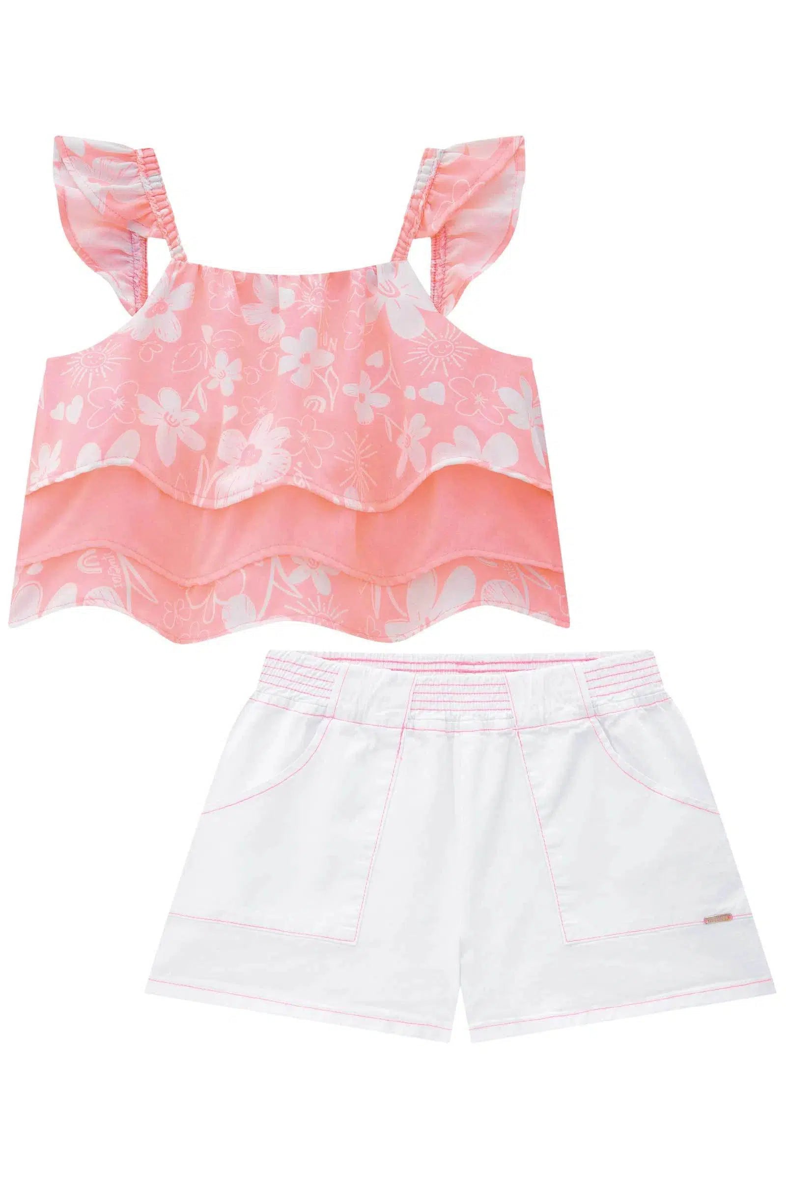 Conjunto de Blusa Boxy em Air Flow com Shorts em Sarja Onix com Elastano 75619 Infanti