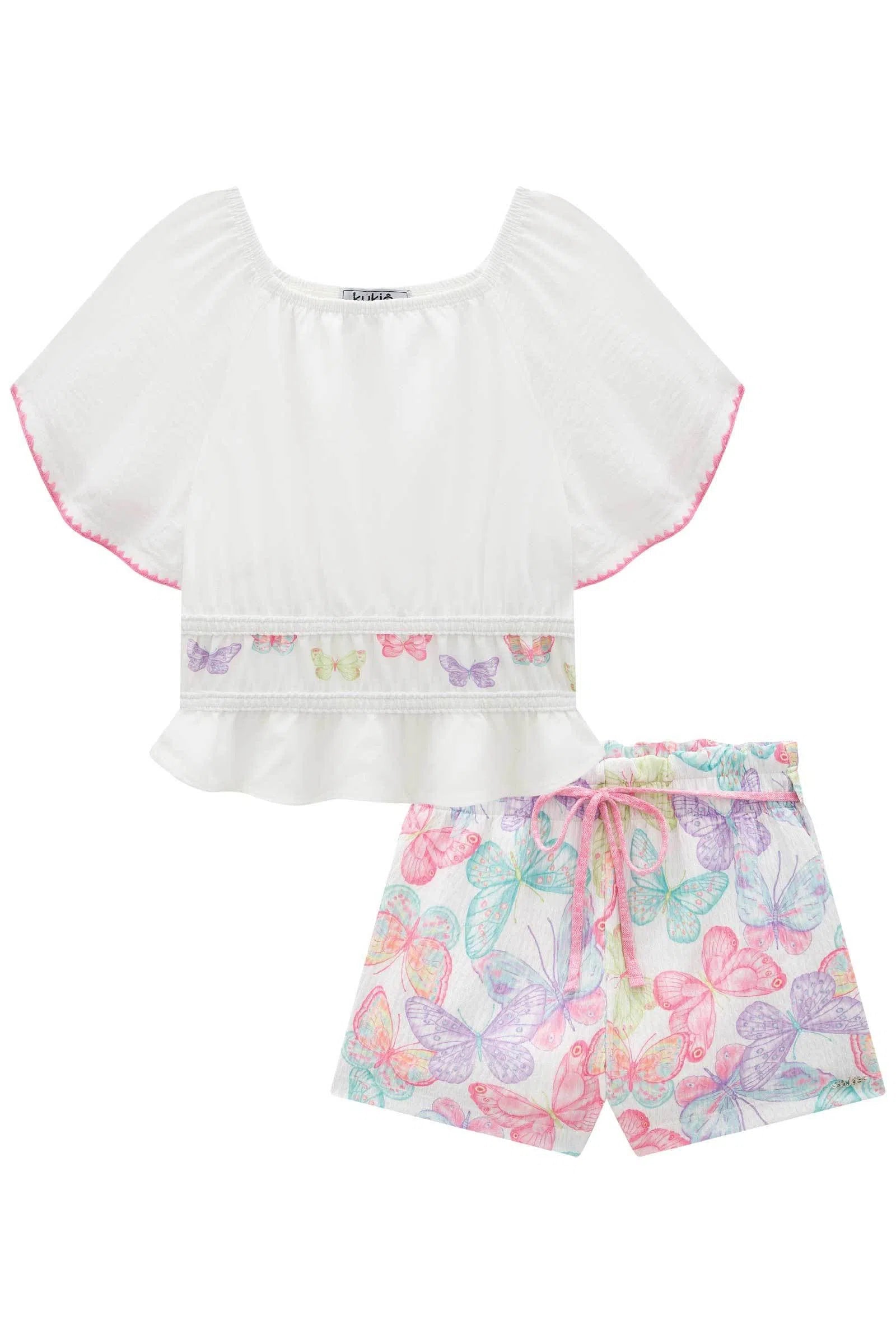 Conjunto de Blusa Boxy em Air Flow e Shorts em Malha Texturizada 75856 Kukiê